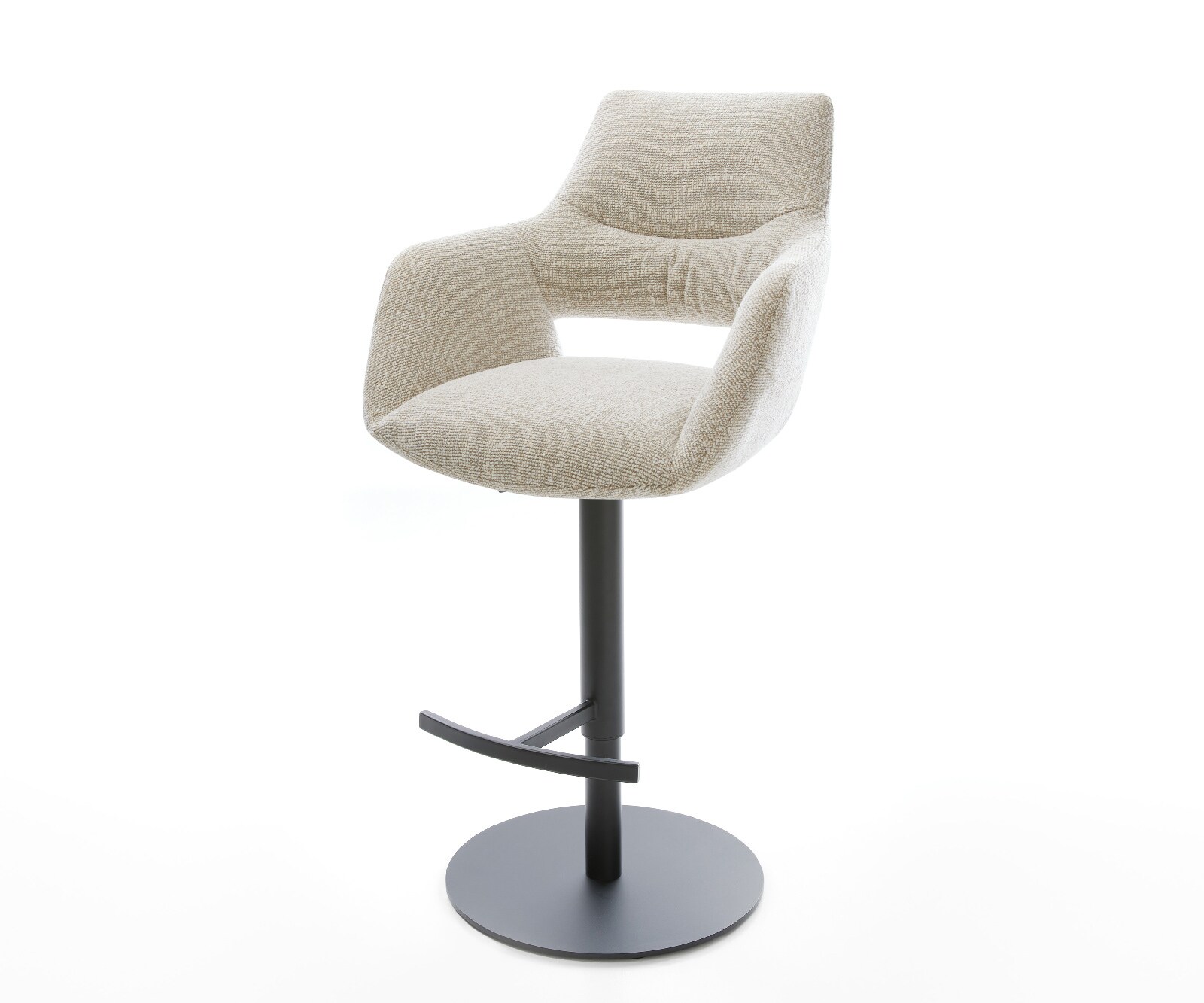 Barstuhl Yago-Flex Webstoff Soft Beige Drehfuß höhenverstellbar Metall Schwarz Taschenfederkern