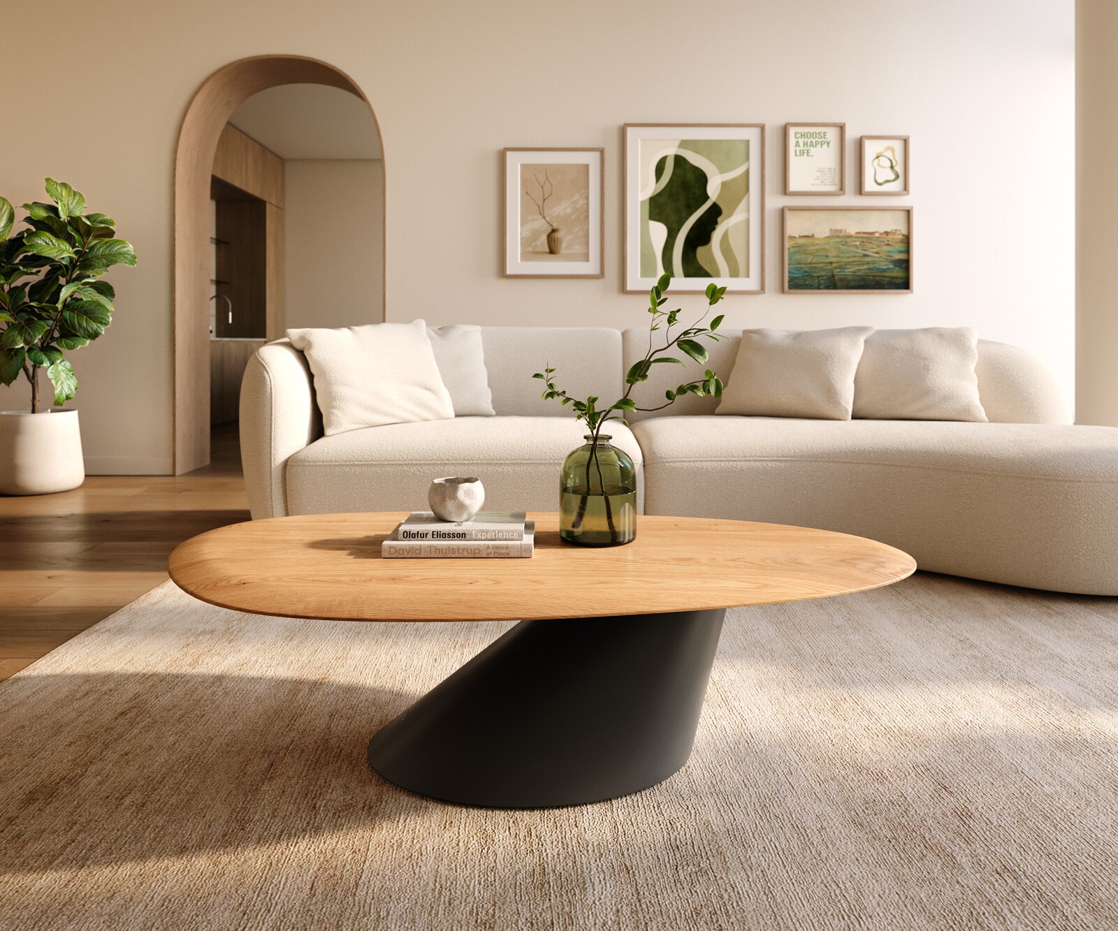 Couchtisch Edge Oval 140x75 cm Eiche Natur Runde Kante Conis Metall Schwarz 2