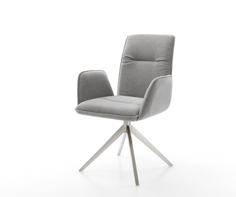 Drehstuhl Vinja-Flex Strukturstoff Soft Grau Kreuzgestell breit Edelstahl 360° drehbar Wippfunktion