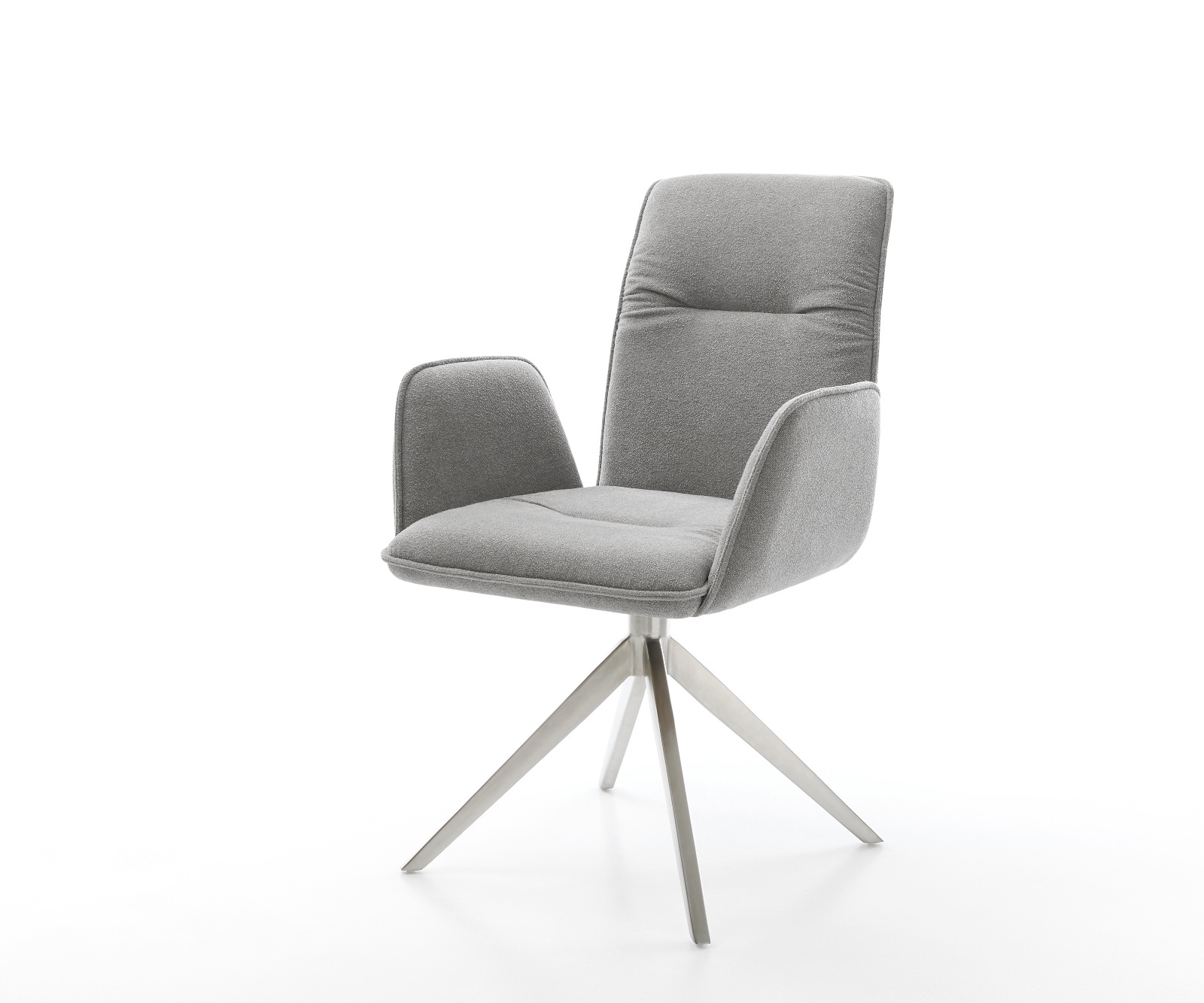 Drehstuhl Vinja-Flex Strukturstoff Soft Grau Kreuzgestell breit Edelstahl 360° drehbar Wippfunktion
