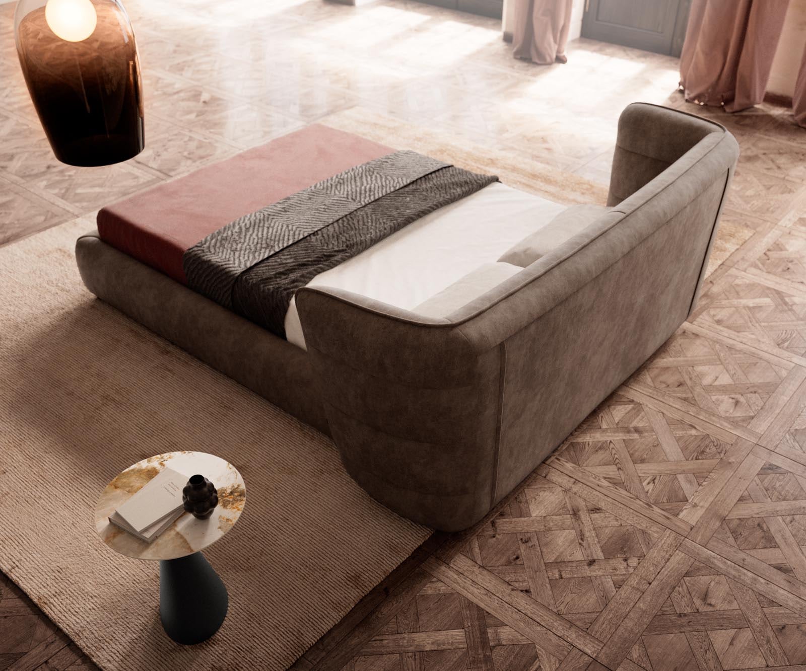 Polsterbettgestell Simea 140x200 cm Mikrofaser Taupe Vintage 5 Polsterbettgestell Simea 140x200 cm Mikrofaser Taupe Vintage 5