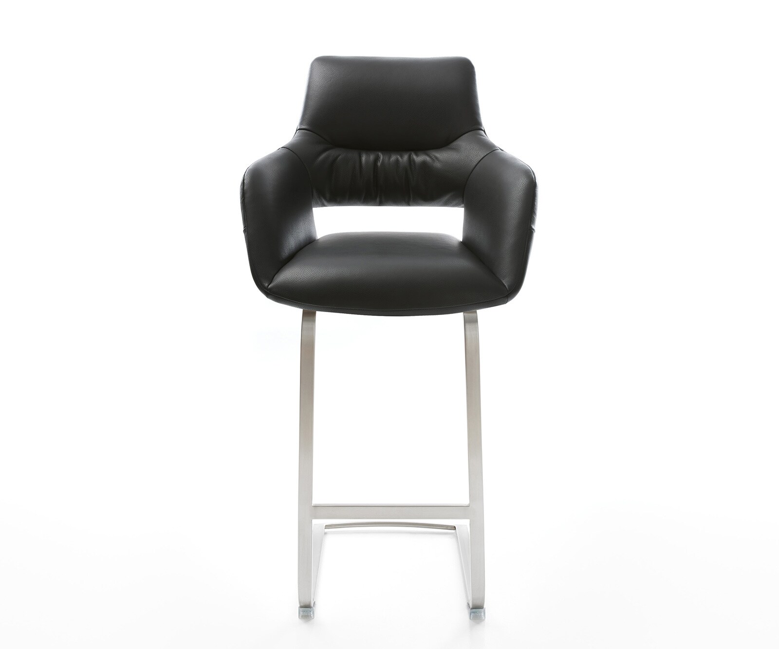 Barstuhl Yago-Flex Echt-Leder Schwarz Freischwinger flach Edelstahl Taschenfederkern 1