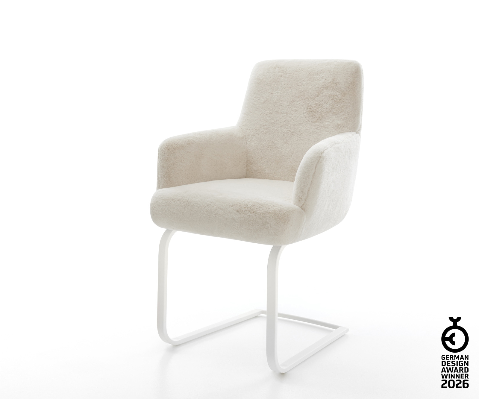 Freischwinger Heira-Flex mit Armlehnen Plüsch Creme-Weiß Freischwinger flach Weiß Taschenfederkern