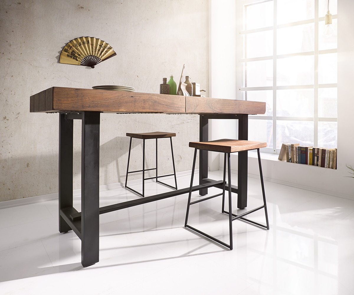 Bartisch Blokk 165x60 cm Akazie Braun mit Metallgestell  Bartisch Blokk 165x60 cm Akazie Braun mit Metallgestell