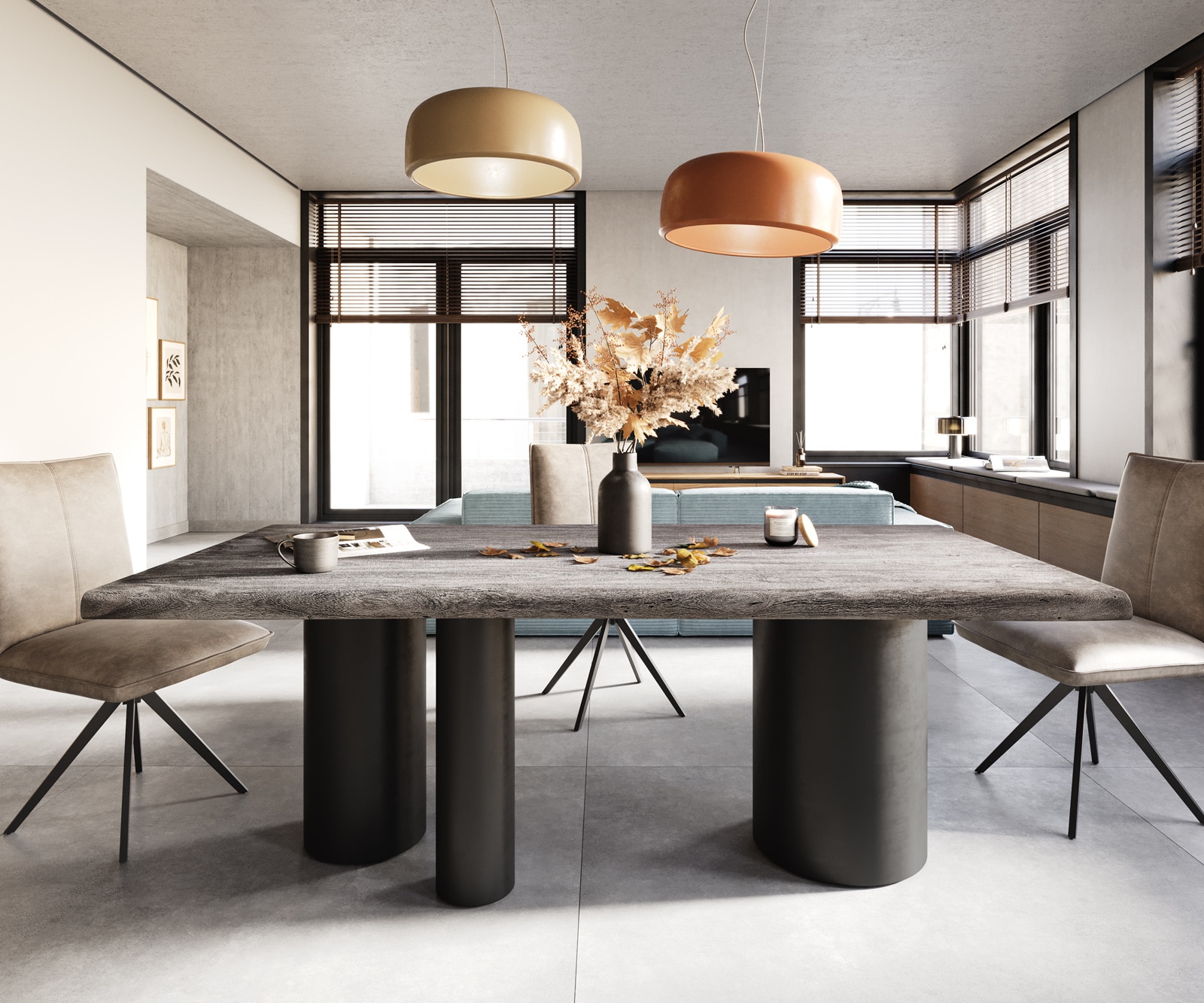 Esstisch Edge 200x100 XL Akazie Platin Troa Metall Schwarz Live-Edge 2