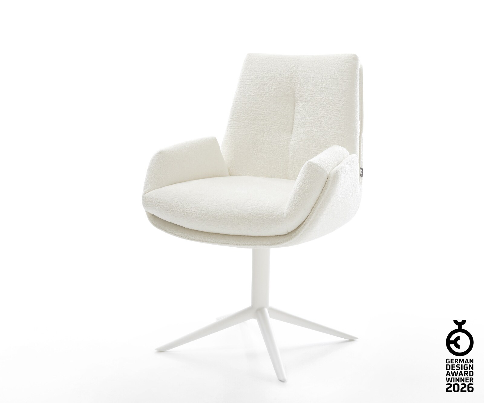 Drehstuhl Clea-Flex Bouclé Soft Beige Fußkreuz Weiß 360° drehbar Wippfunktion