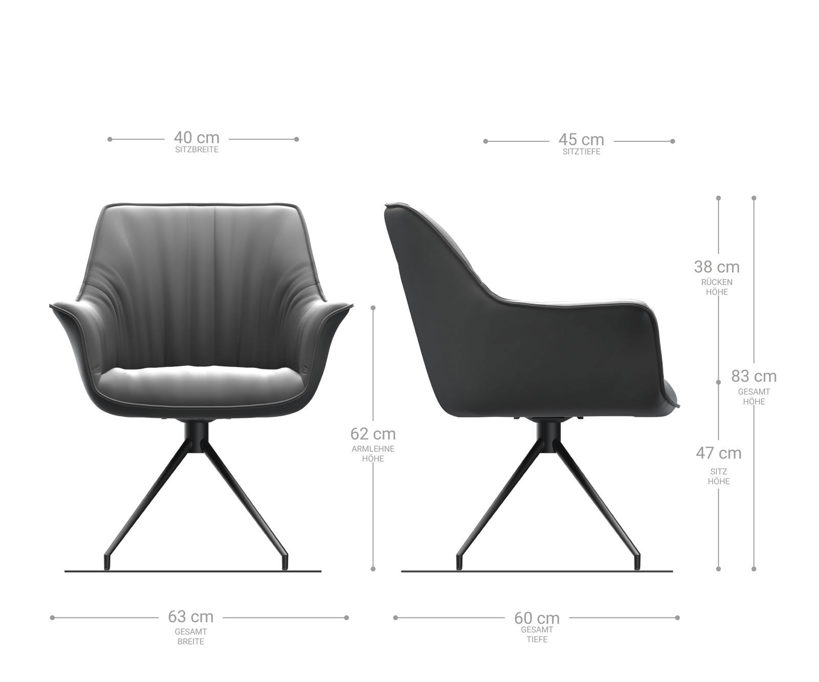 Esszimmerstuhl Keila-Flex mit Armlehnen Samt Grau Kreuzgestell konisch Schwarz 1 Esszimmerstuhl Keila-Flex mit Armlehnen Samt Grau Kreuzgestell konisch Schwarz 1