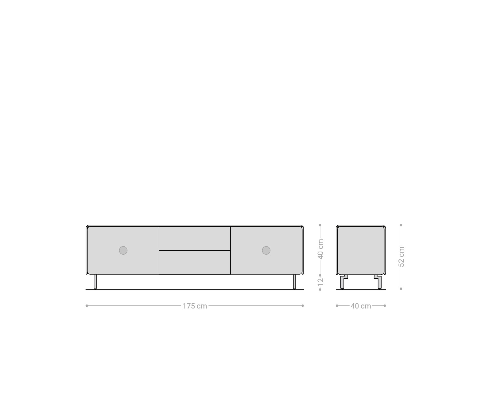 Lowboard Shavani 175 cm Akazie Natur 2 Türen 2 Schubladen Fuß Oval Edelstahl 6