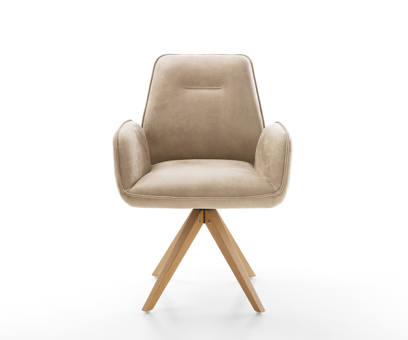 Drehstuhl Clea-Flex Mikrofaser Taupe Vintage Holzgestell kantig Natur 360° drehbar 2