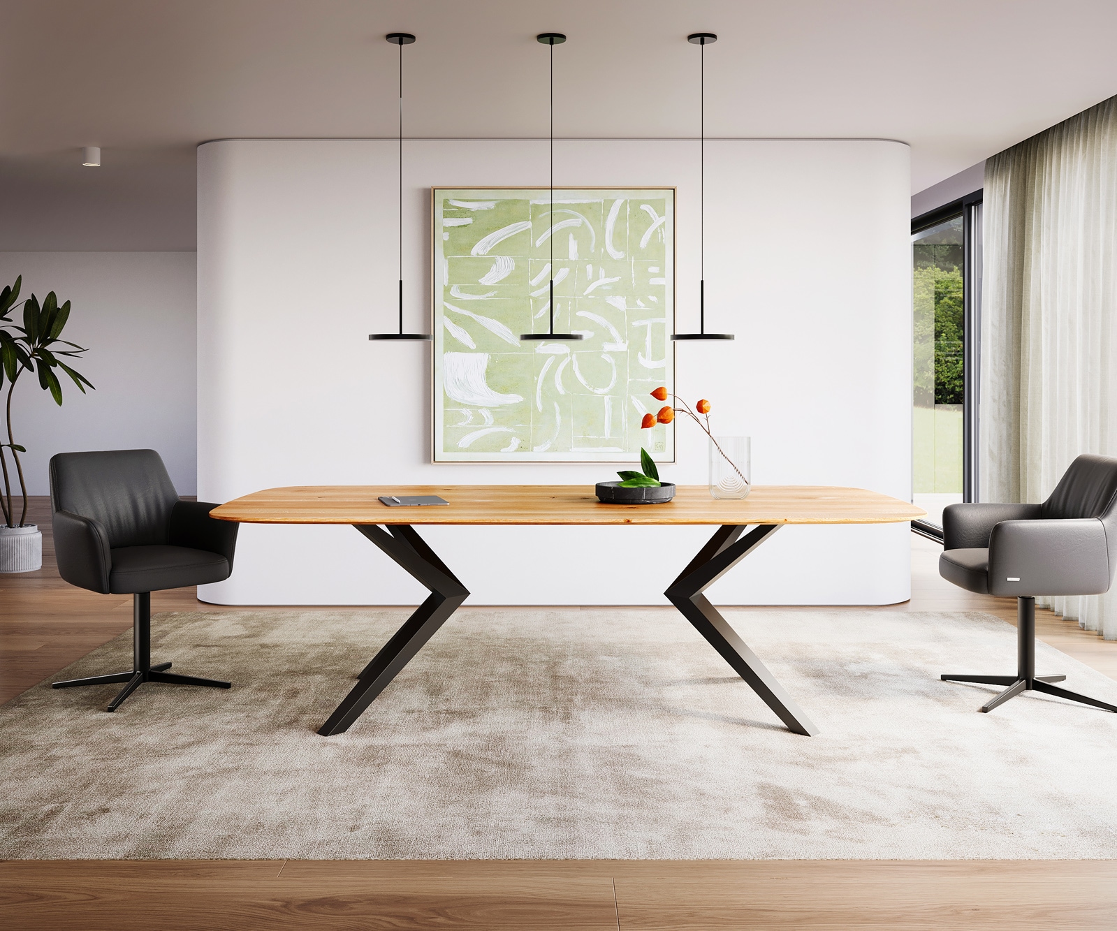 Esstisch Edge Boot 240x120x2,5-3 Eiche Natur Zenthara kantig Metall Schwarz Schweizer Kante Esstisch Edge Boot 240x120x2,5-3 Eiche Natur Zenthara kantig Metall Schwarz Schweizer Kante