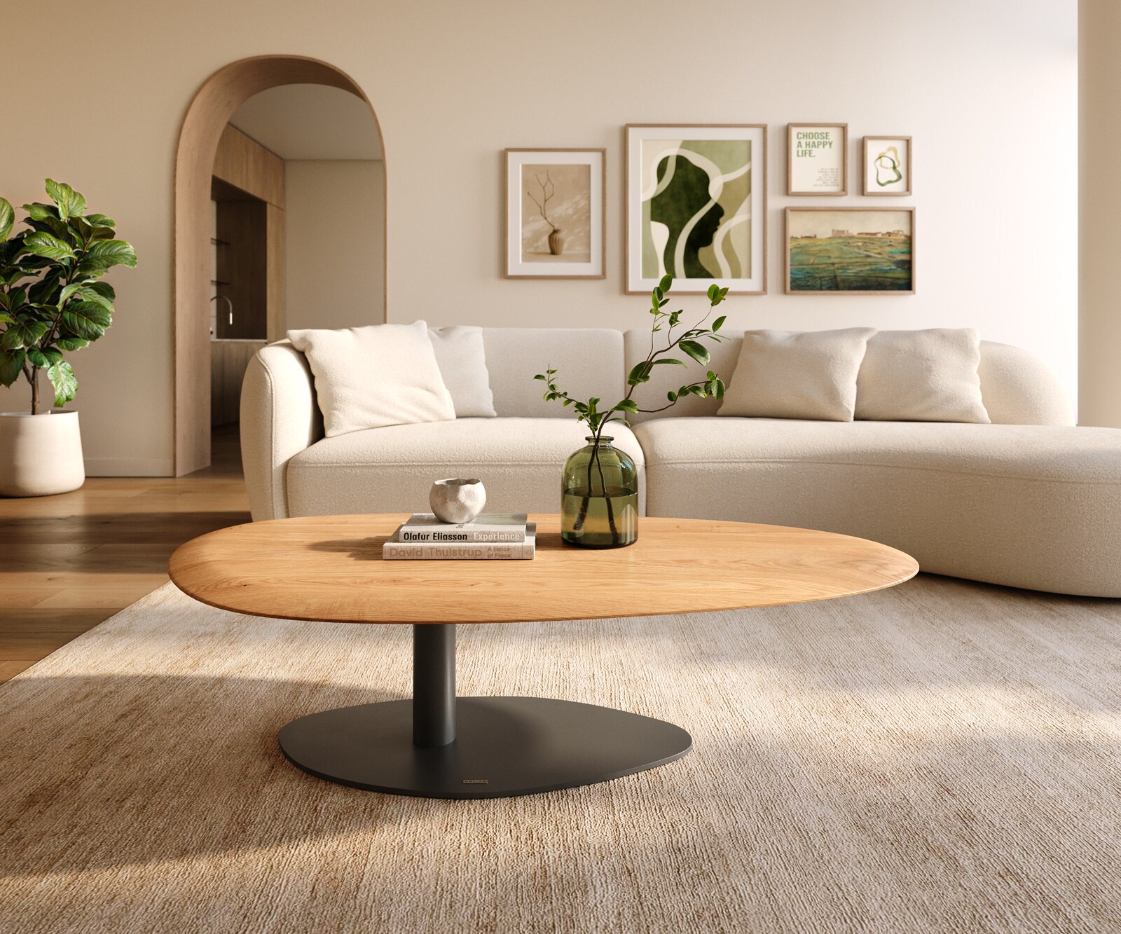 Couchtisch Edge Oval 140x75 cm Eiche Natur Runde Kante Vibany Metall Schwarz 1