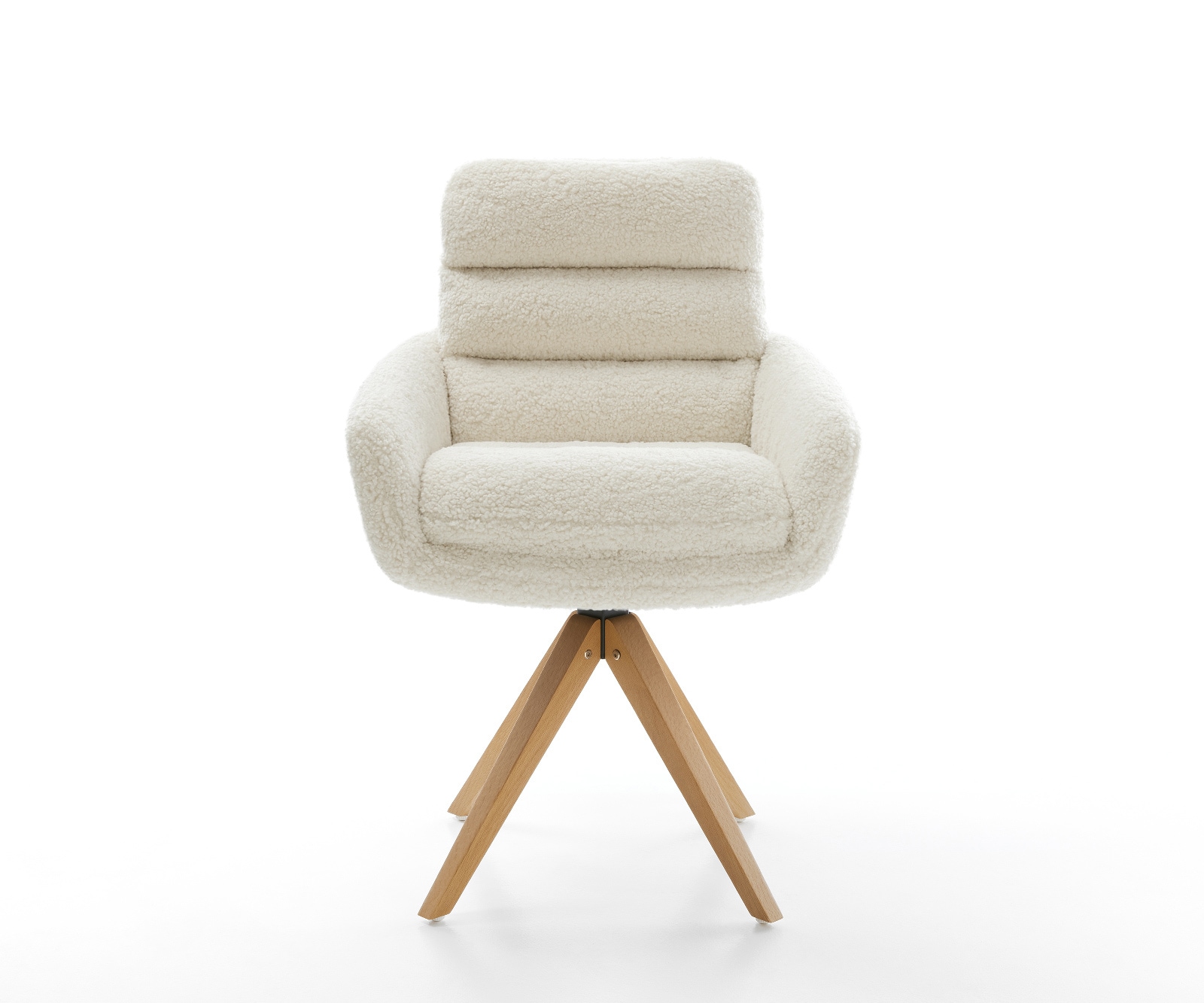 Drehstuhl Abelia-Flex mit Armlehnen Teddystoff Beige Holzgestell kantig Natur 360° drehbar 1