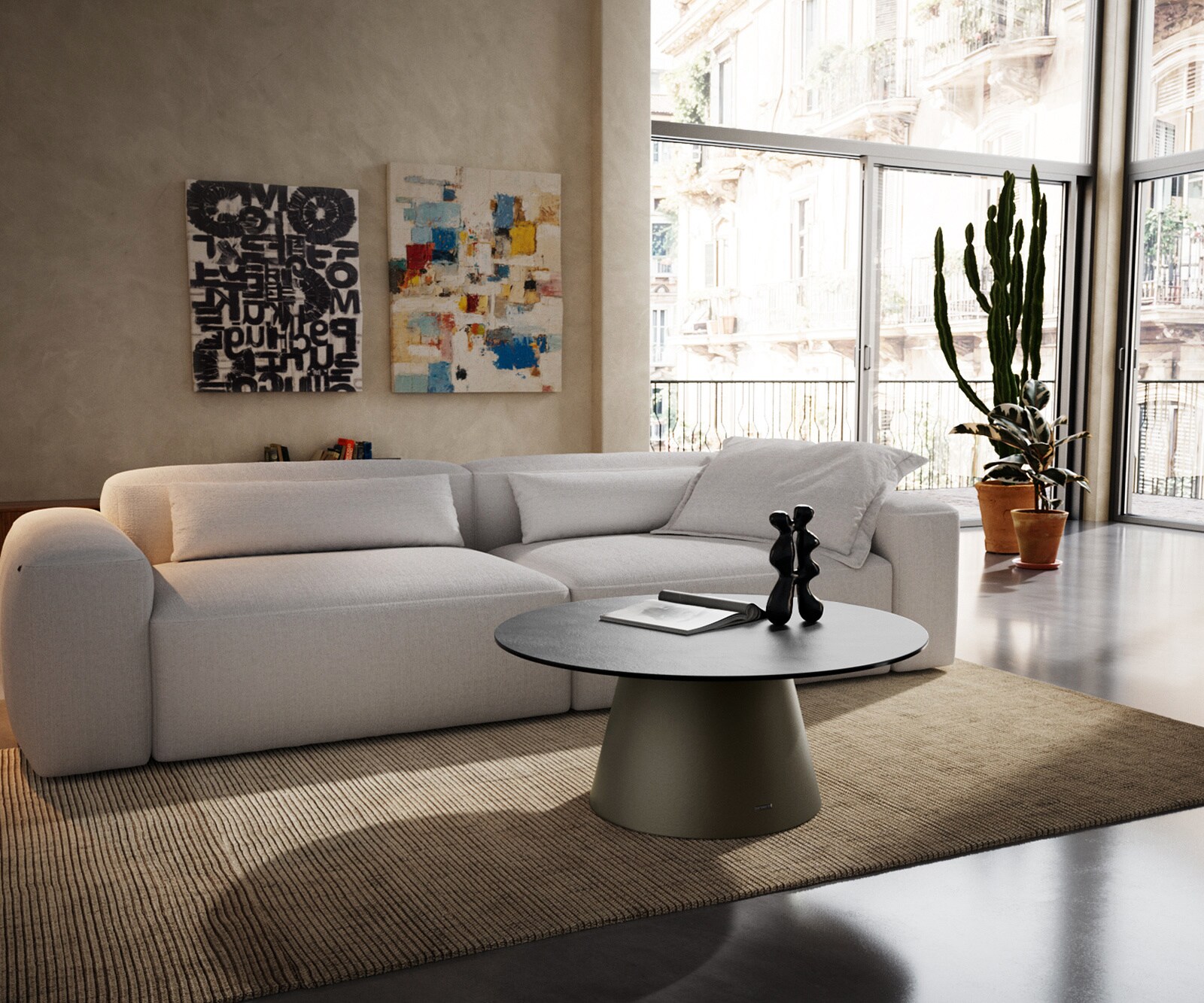 Couchtisch Edge Rund 90x90 cm Keramik Beton Grau Borna Effektfinish Titan 6