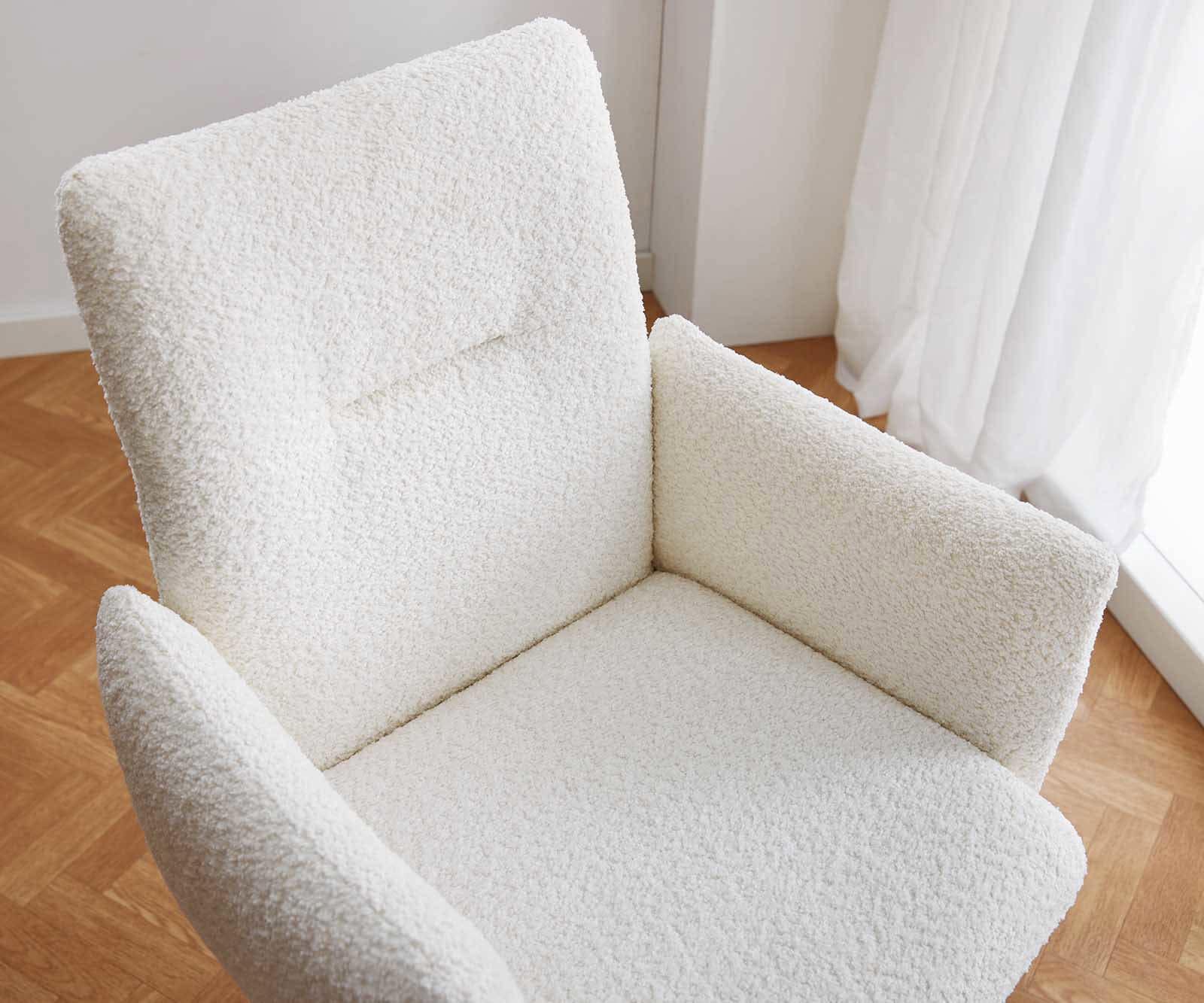 Drehstuhl Jova-Flex mit Armlehnen Bouclé Weiß Kreuzgestell breit Edelstahl 360° drehbar Taschenfederkern 3 Drehstuhl Jova-Flex mit Armlehnen Bouclé Weiß Kreuzgestell breit Edelstahl 360° drehbar Taschenfederkern 3