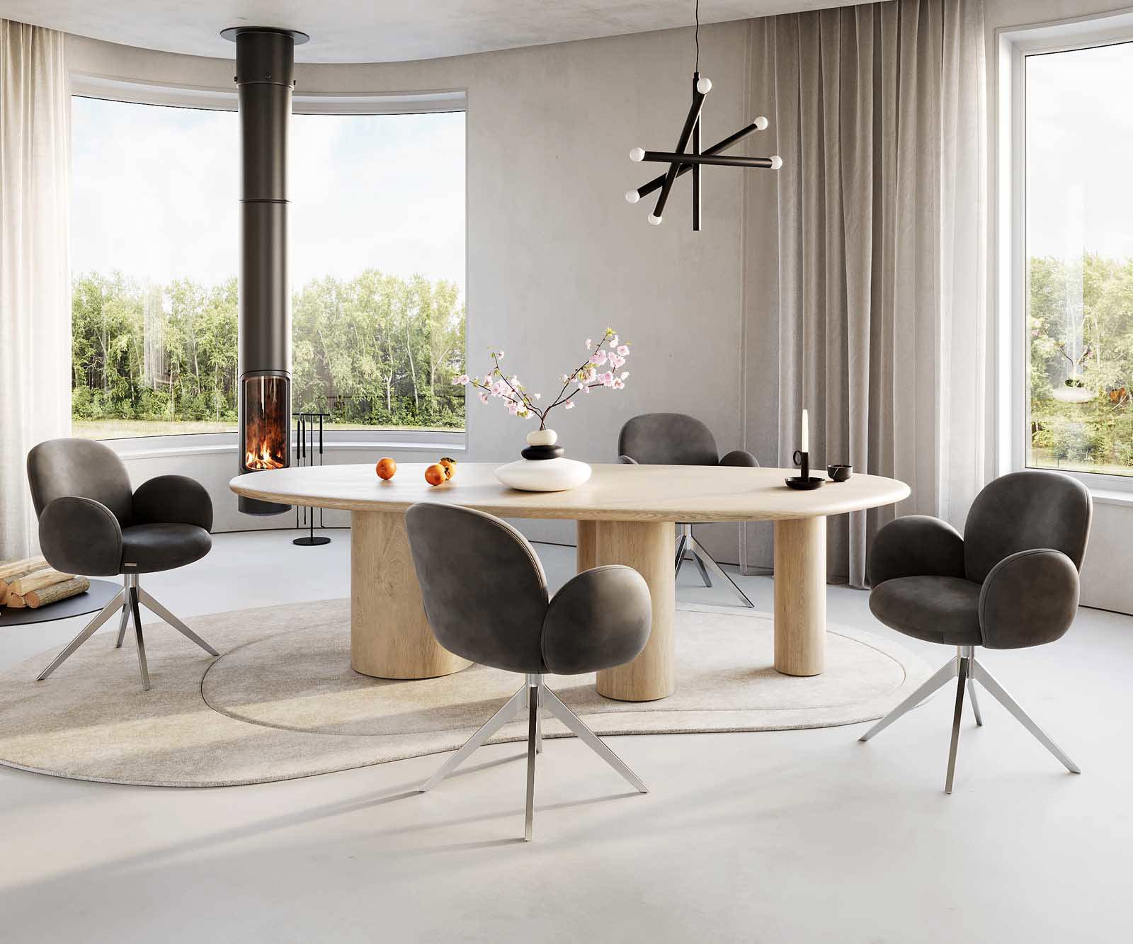 Drehstuhl Nube-Flex mit Armlehnen Mikrofaser Anthrazit Vintage Kreuzgestell breit Edelstahl 360° drehbar Taschenfederkern 3