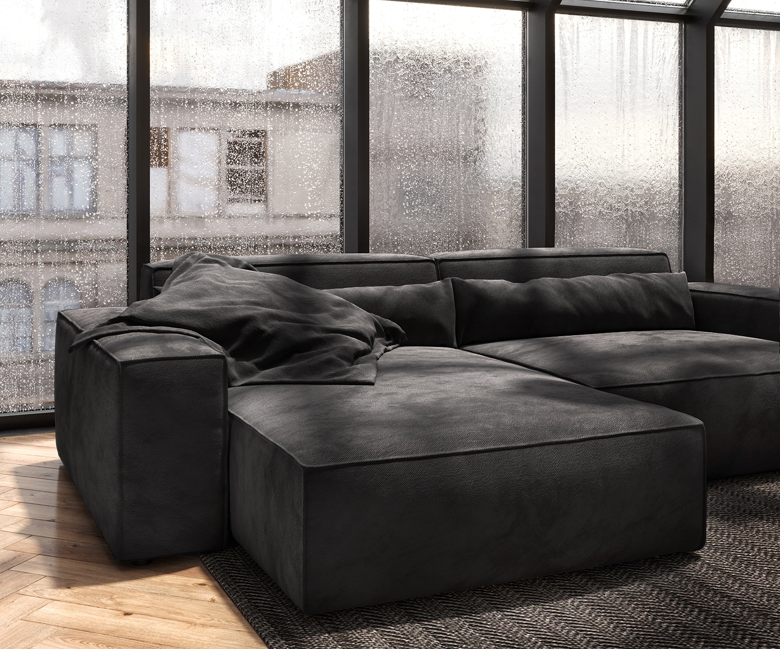 Ecksofa Sirpio XL 270x170 cm Mikrofaser Schwarz Recamiere variabel mit Hocker 6 Ecksofa Sirpio XL 270x170 cm Mikrofaser Schwarz Recamiere variabel mit Hocker 6
