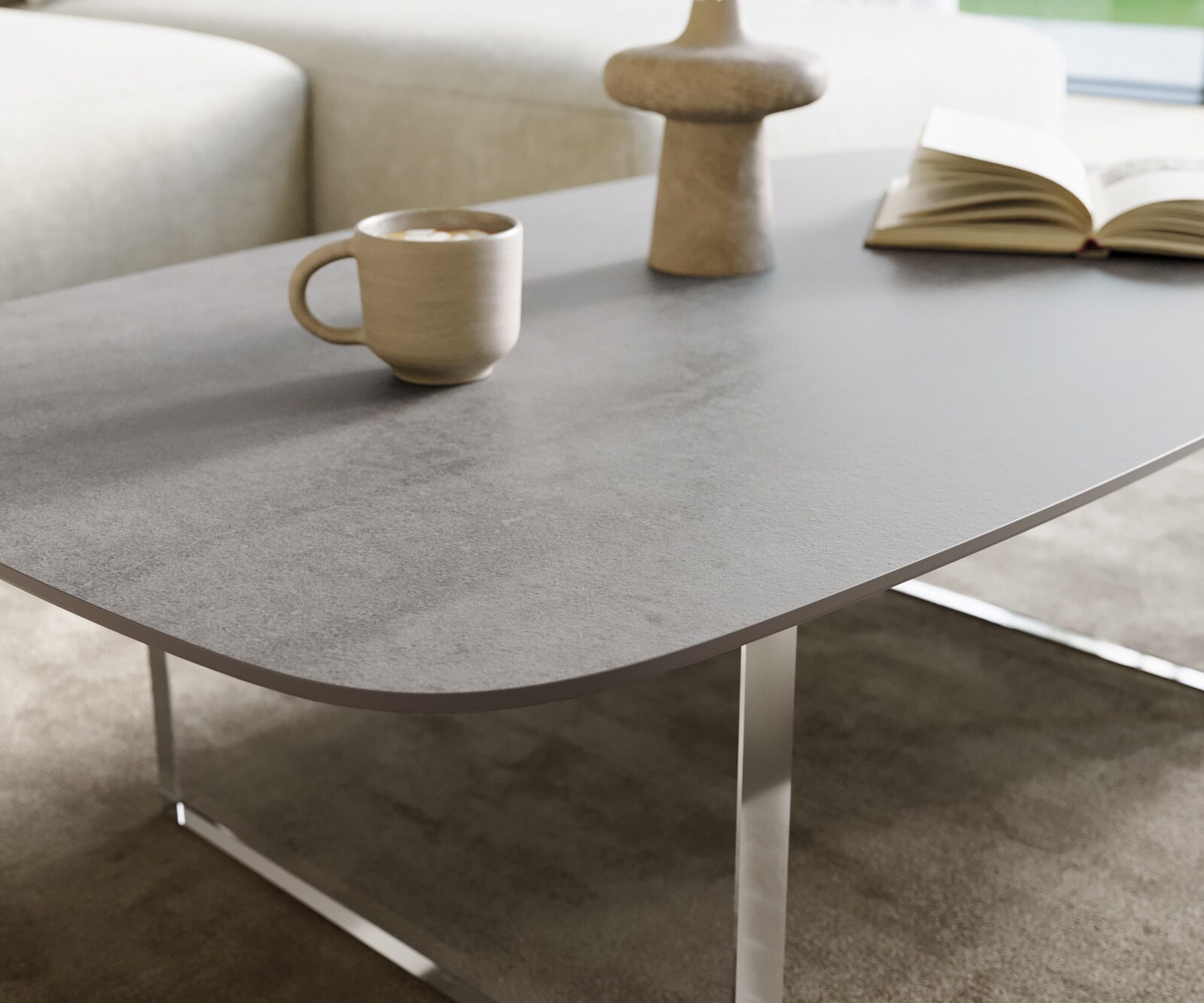 Couchtisch Edge Boot 120x70 cm Keramik Beton Grau Lumia Acryl 5