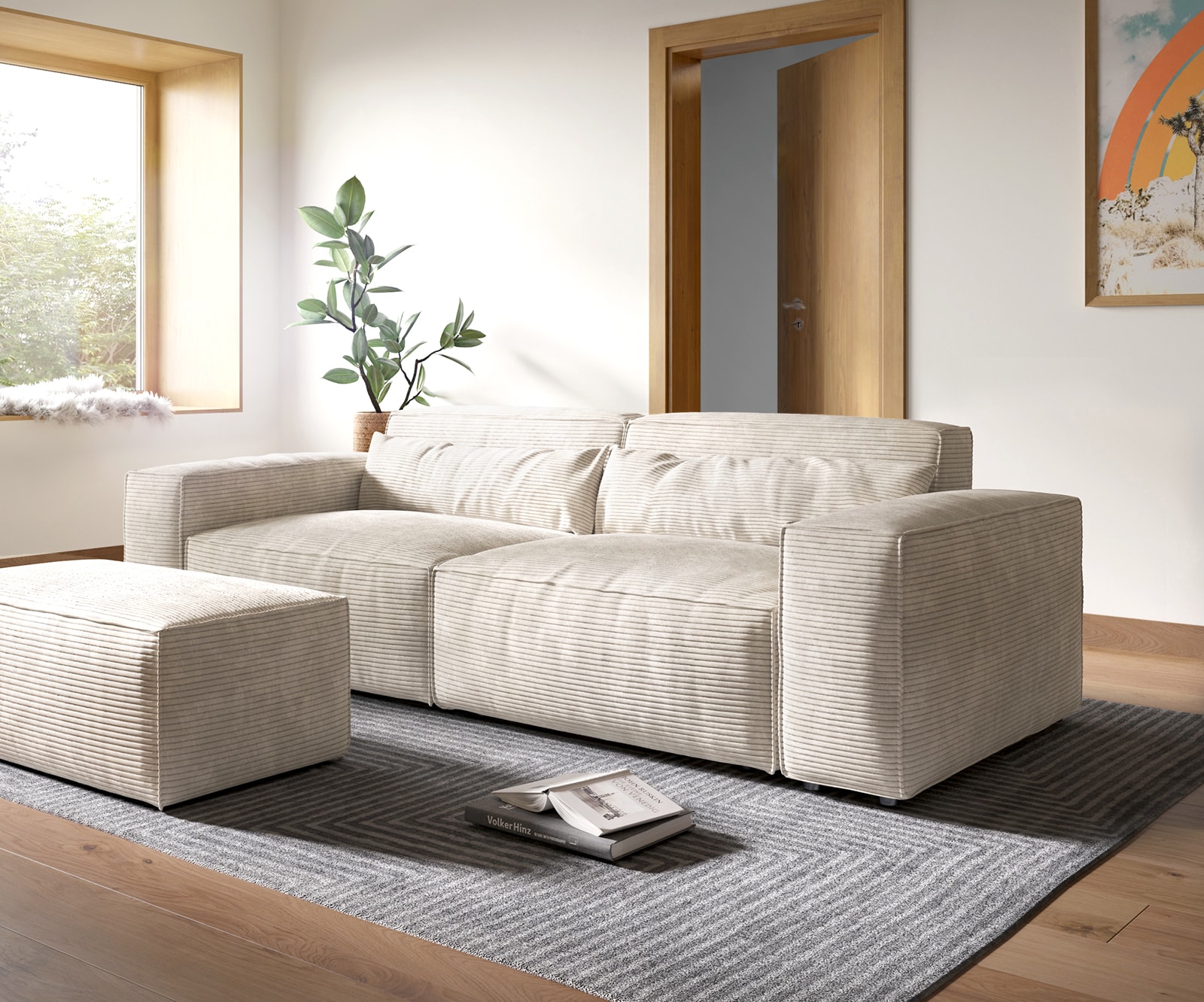 Big-Sofa Sirpio XL 270x130 cm Cord Beige mit Hocker Big-Sofa Sirpio XL 270x130 cm Cord Beige mit Hocker