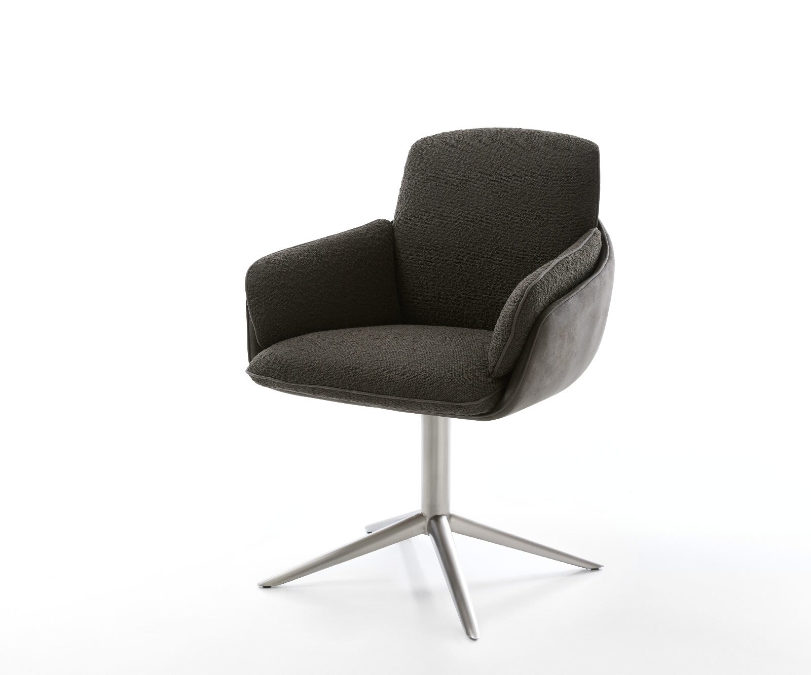 Drehstuhl Luan-Flex mit Armlehnen Materialmix Schwarz Fußkreuz Edelstahl 360° drehbar Wippfunktion 1