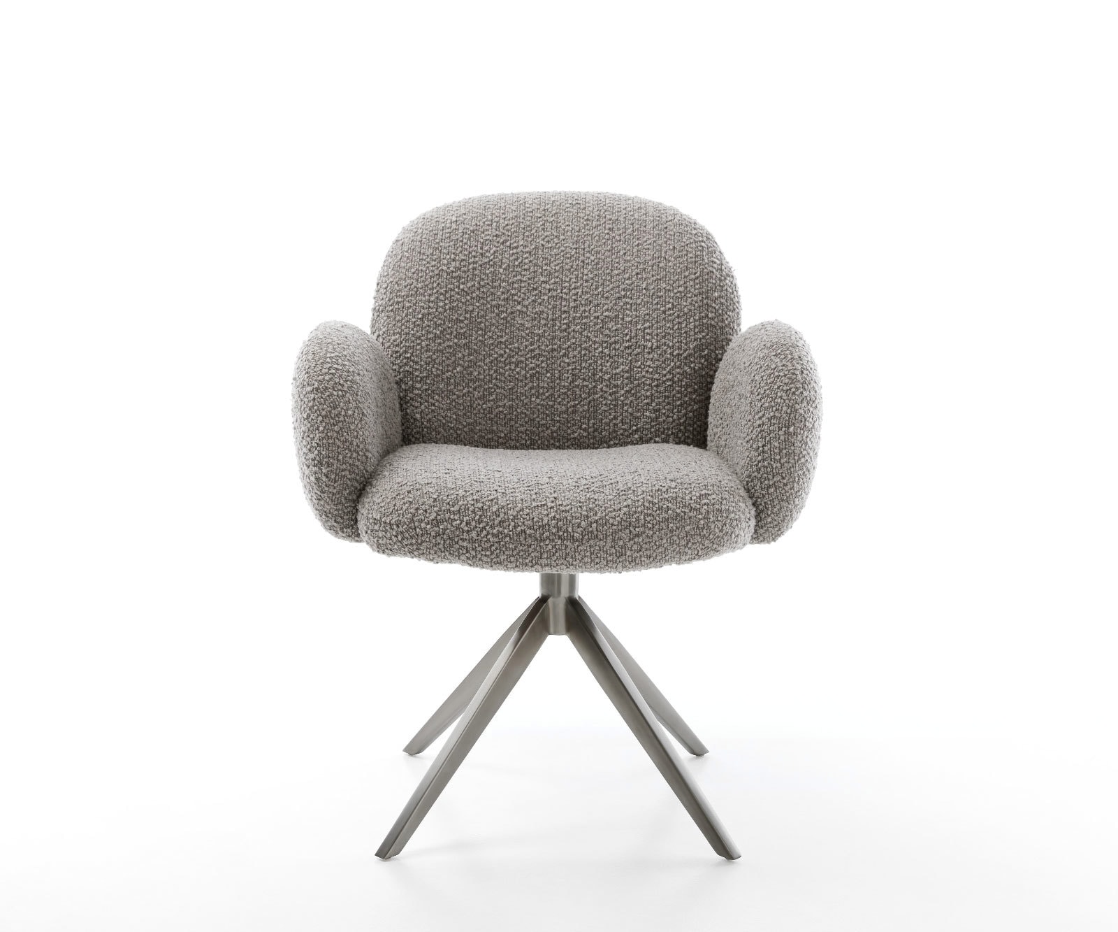 Drehstuhl Nube-Flex mit Armlehnen Bouclé Silbergrau Kreuzgestell breit Graphit 360° drehbar Wippfunktion Taschenfederkern 2