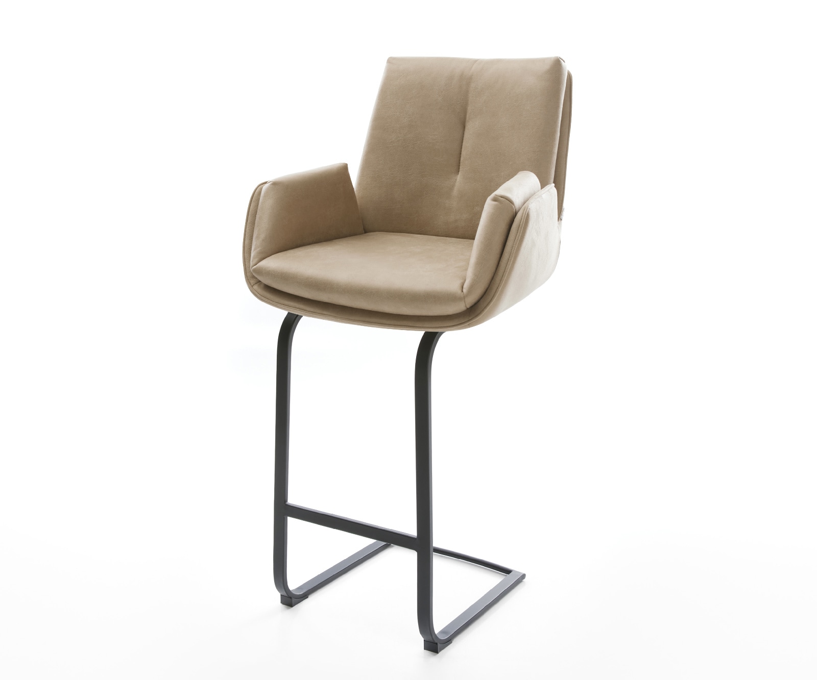 Barstuhl Clea-Flex Mikrofaser Beige Vintage Freischwinger Flach Metall Schwarz