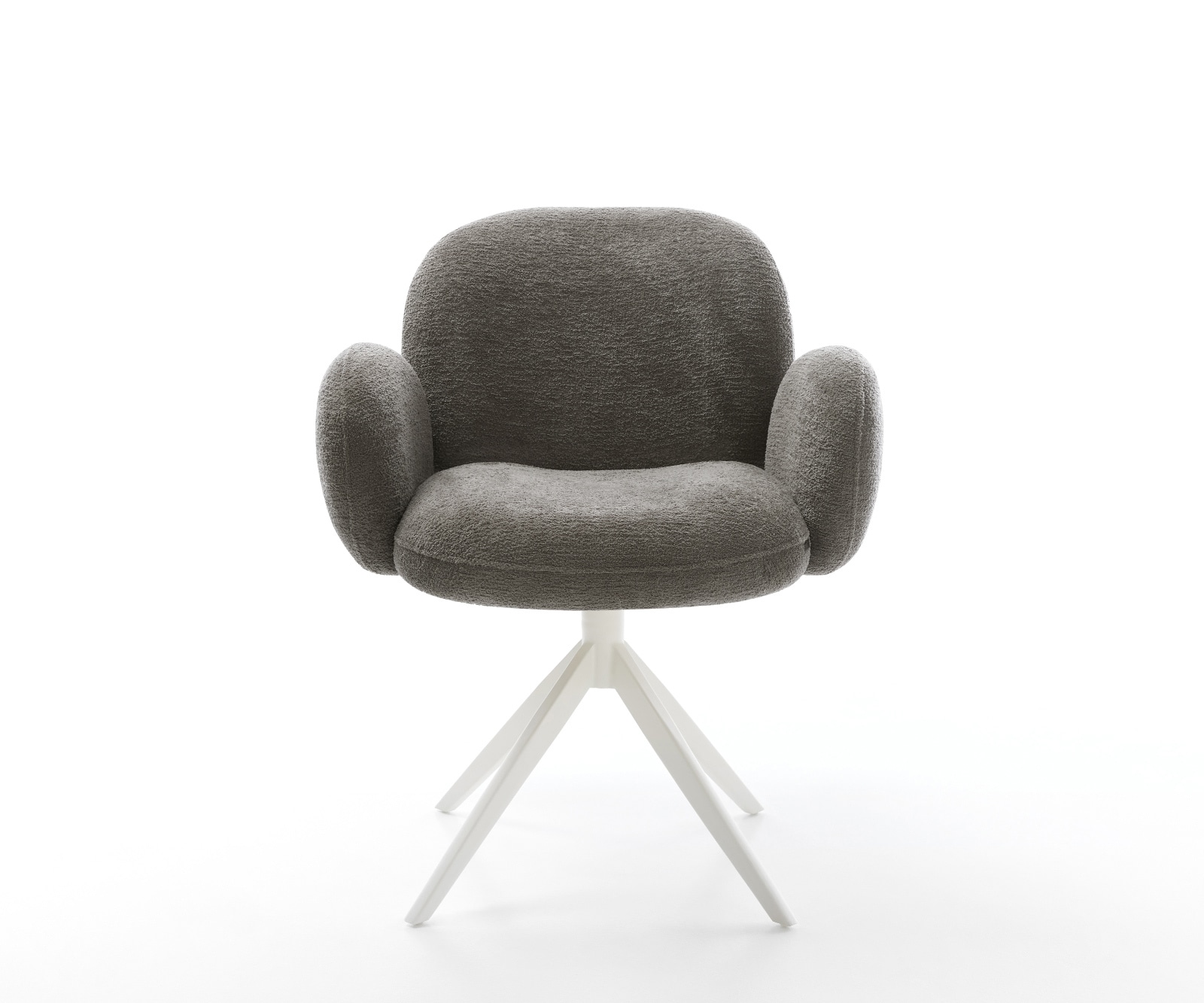 Drehstuhl Nube-Flex mit Armlehnen Bouclé Soft Schlamm Kreuzgestell breit Weiß 360° drehbar Wippfunktion Taschenfederkern 1