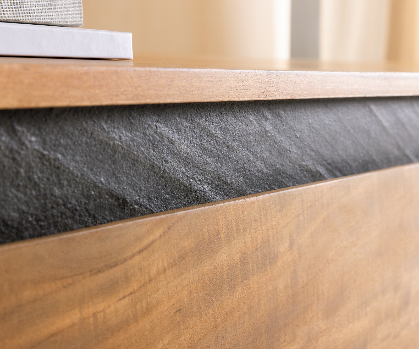 Couchtisch Stonegrace 115x60x35 cm Akazie Natur Schiefer 2 Schubladen 1 Fach 3