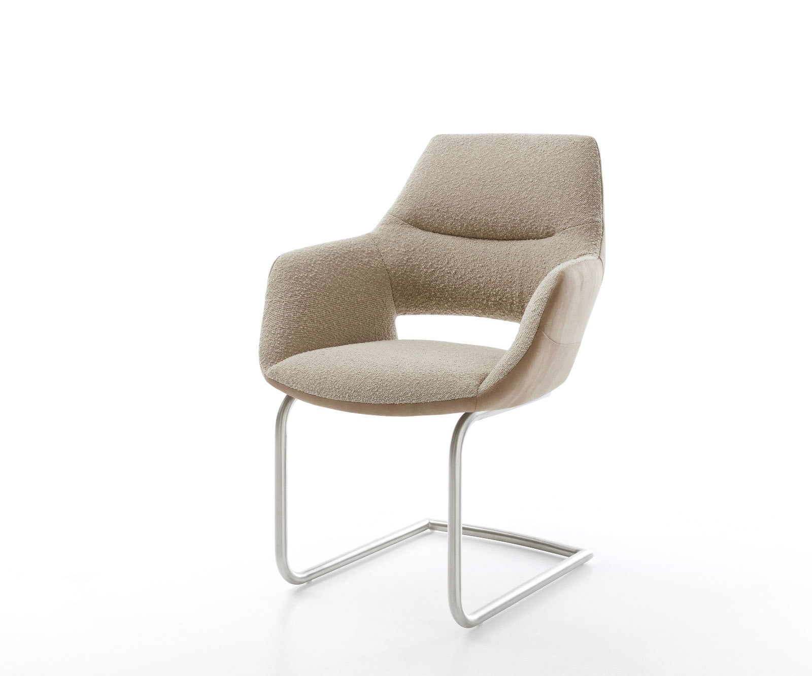 Freischwinger Yago-Flex mit Armlehnen Materialmix Schlamm Freischwinger rund Edelstahl Taschenfederkern Freischwinger Yago-Flex mit Armlehnen Materialmix Schlamm Freischwinger rund Edelstahl Taschenfederkern