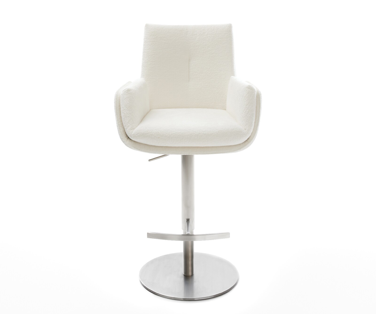 Barstuhl Clea-Flex Bouclé Soft Beige Drehfuß höhenverstellbar Edelstahl Silberfarben 1