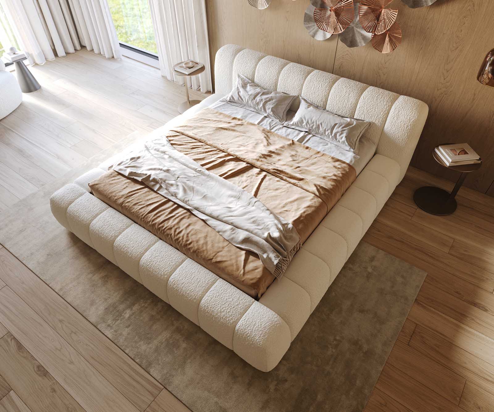 Polsterbettgestell Cutio 180x200 cm Bouclé Creme-Weiß 3