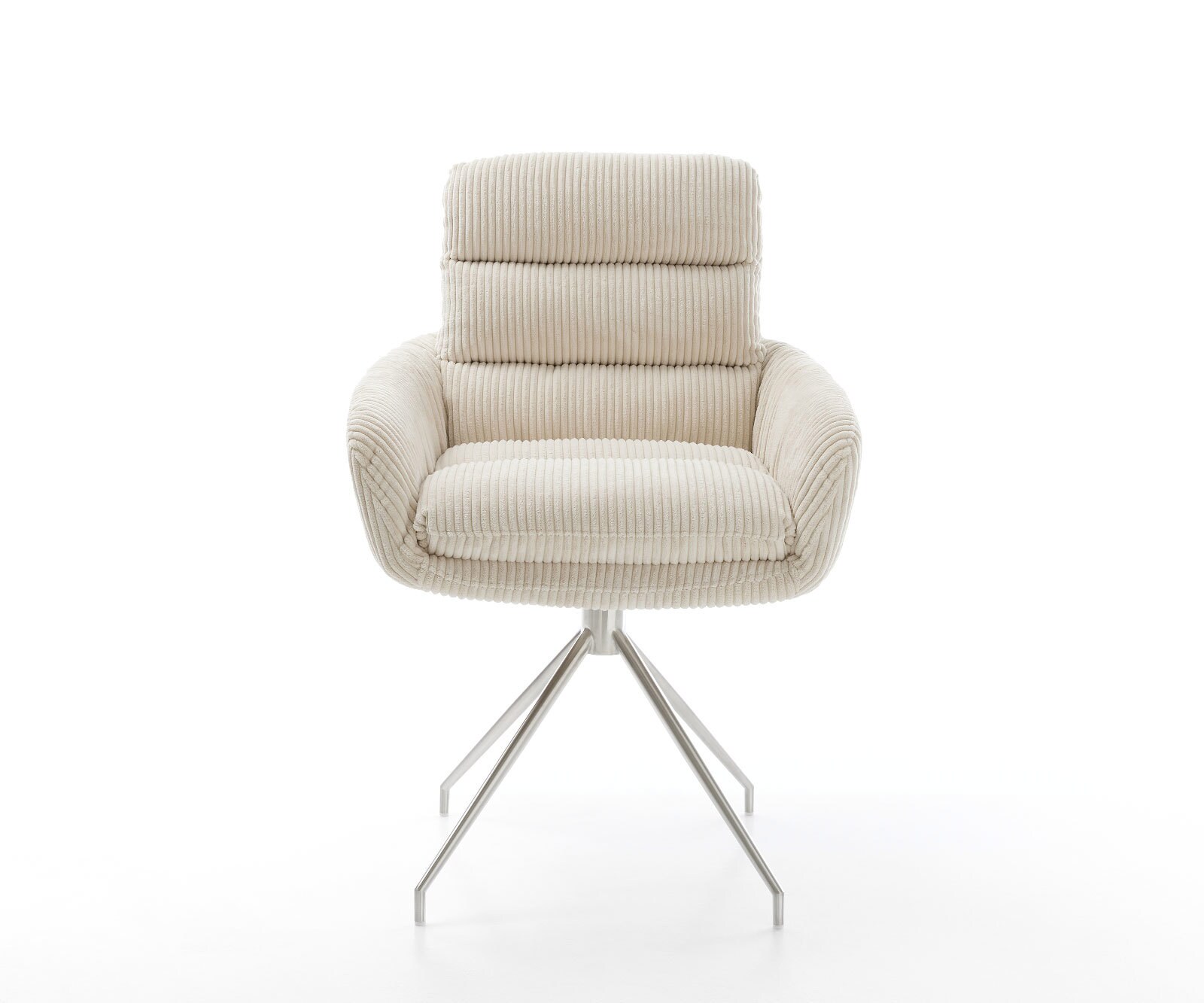 Esszimmerstuhl Abelia-Flex mit Armlehnen Cord Beige Kreuzgestell konisch Edelstahl 1