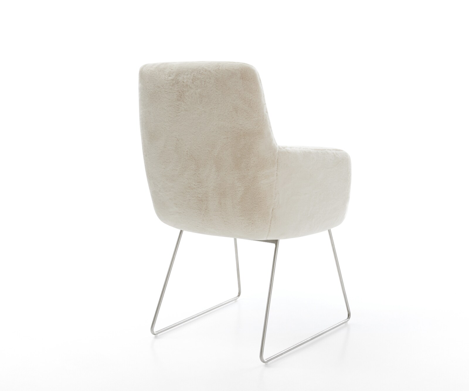 Esszimmerstuhl Heira-Flex mit Armlehnen Plüsch Creme-Weiß Kufengestell Edelstahl Taschenfederkern 5