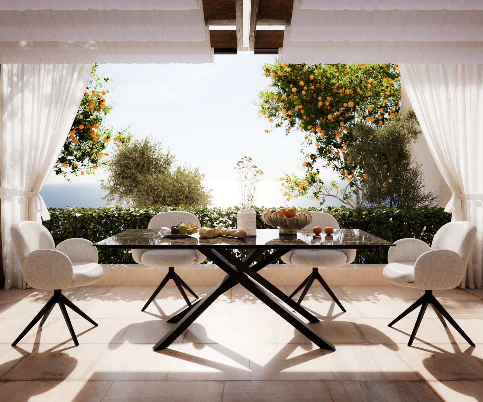 Outdoortisch Edge 200x100 cm Keramik Laminam® Emperador Extra Lucidato Dunkelbraun Kreuzgestell Rechteck Schwarz 1