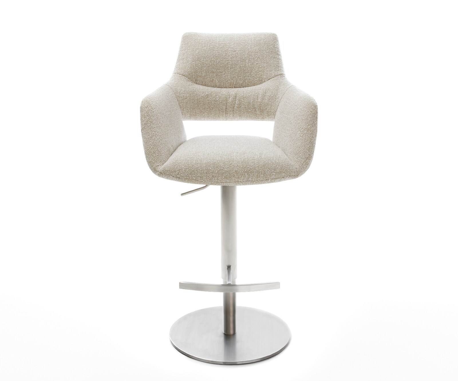 Barstuhl Yago-Flex Webstoff Soft Beige Drehfuß höhenverstellbar Edelstahl Silberfarben Taschenfederkern 1
