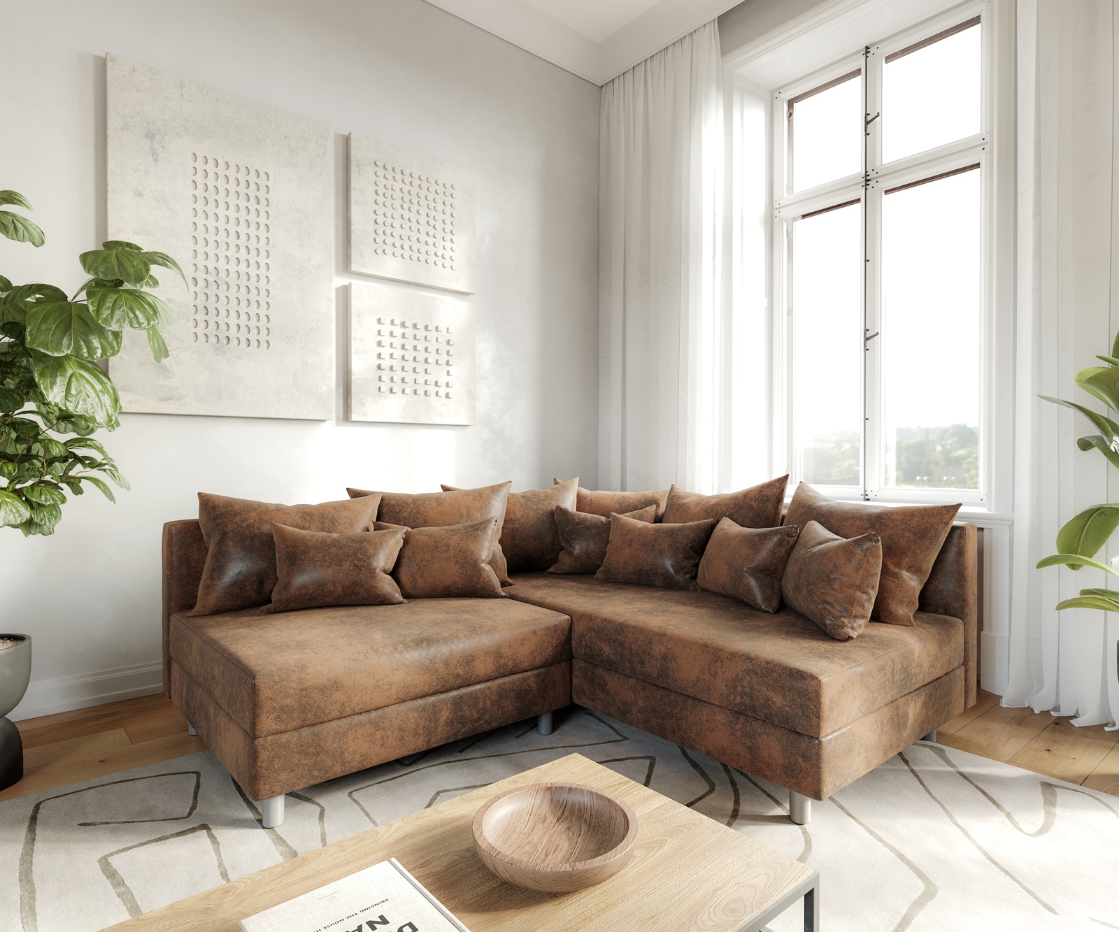 Ecksofa Clovis Braun Antik Optik Ottomane Rechts Modulsofa 3