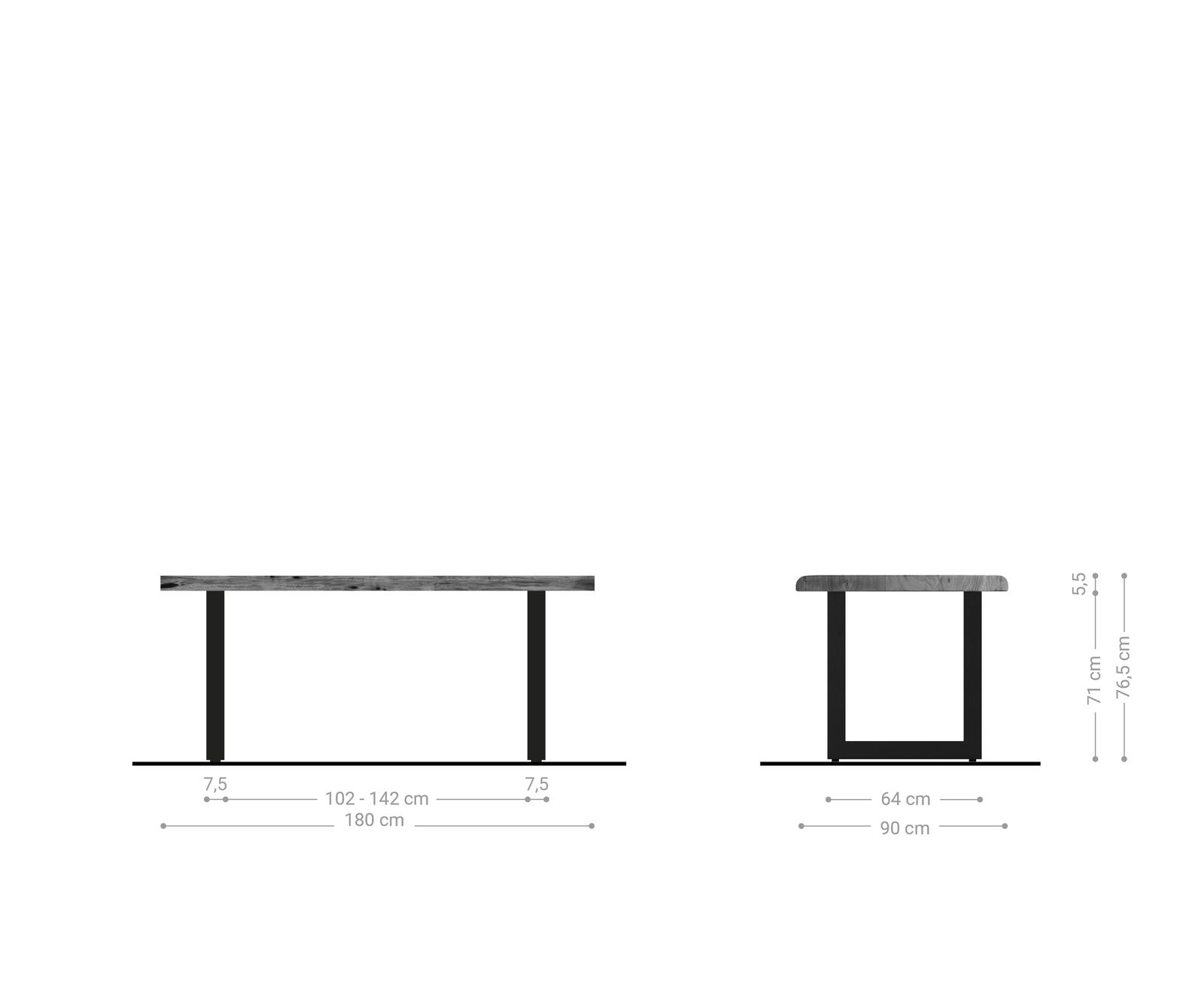 Esstisch Edge 180x90 XL Akazie Natur Edelstahl Breit Live-Edge 8