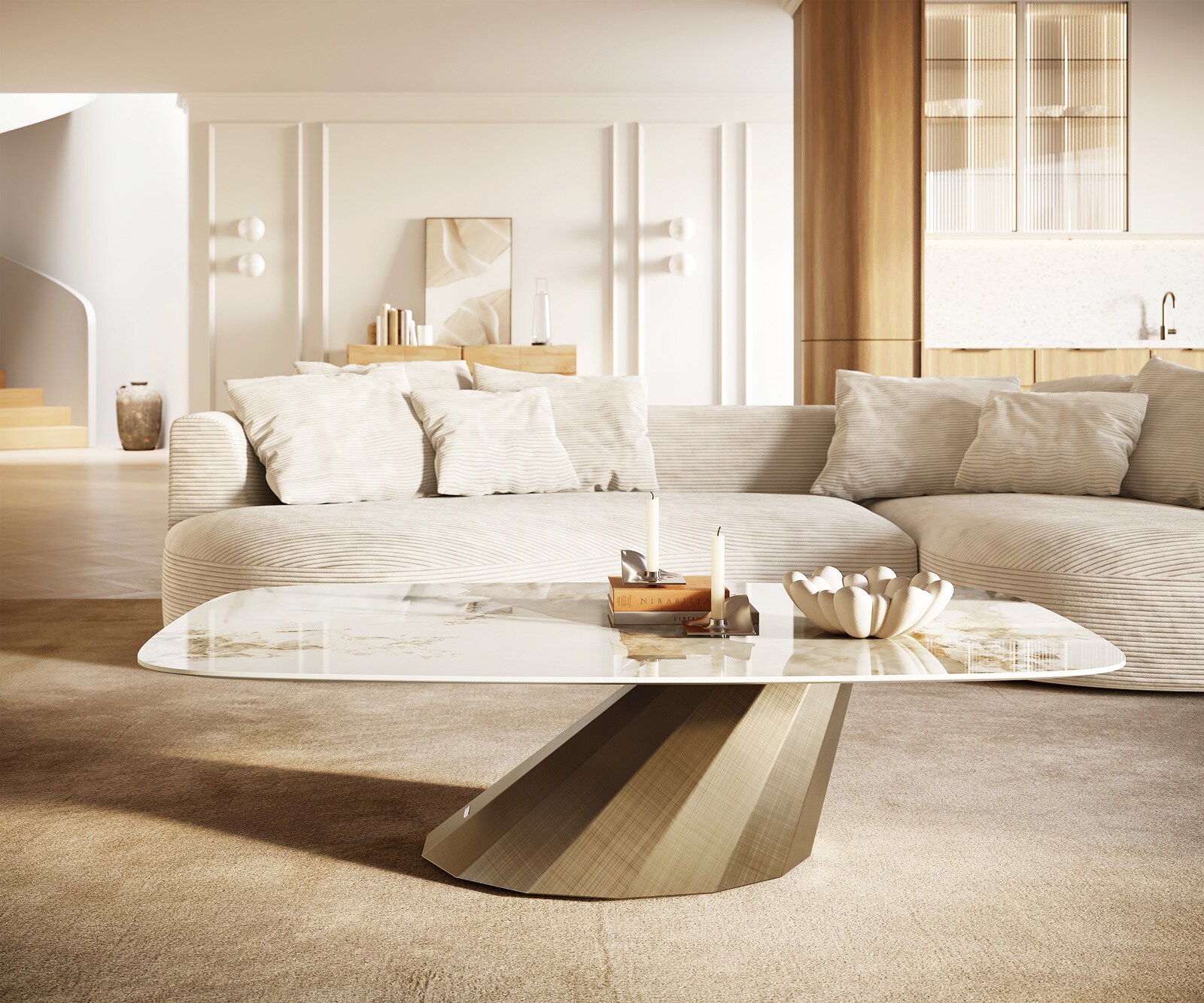 Couchtisch Edge Boot 140x80 cm Keramik Minas Melange Parabi Metallic Gold 2