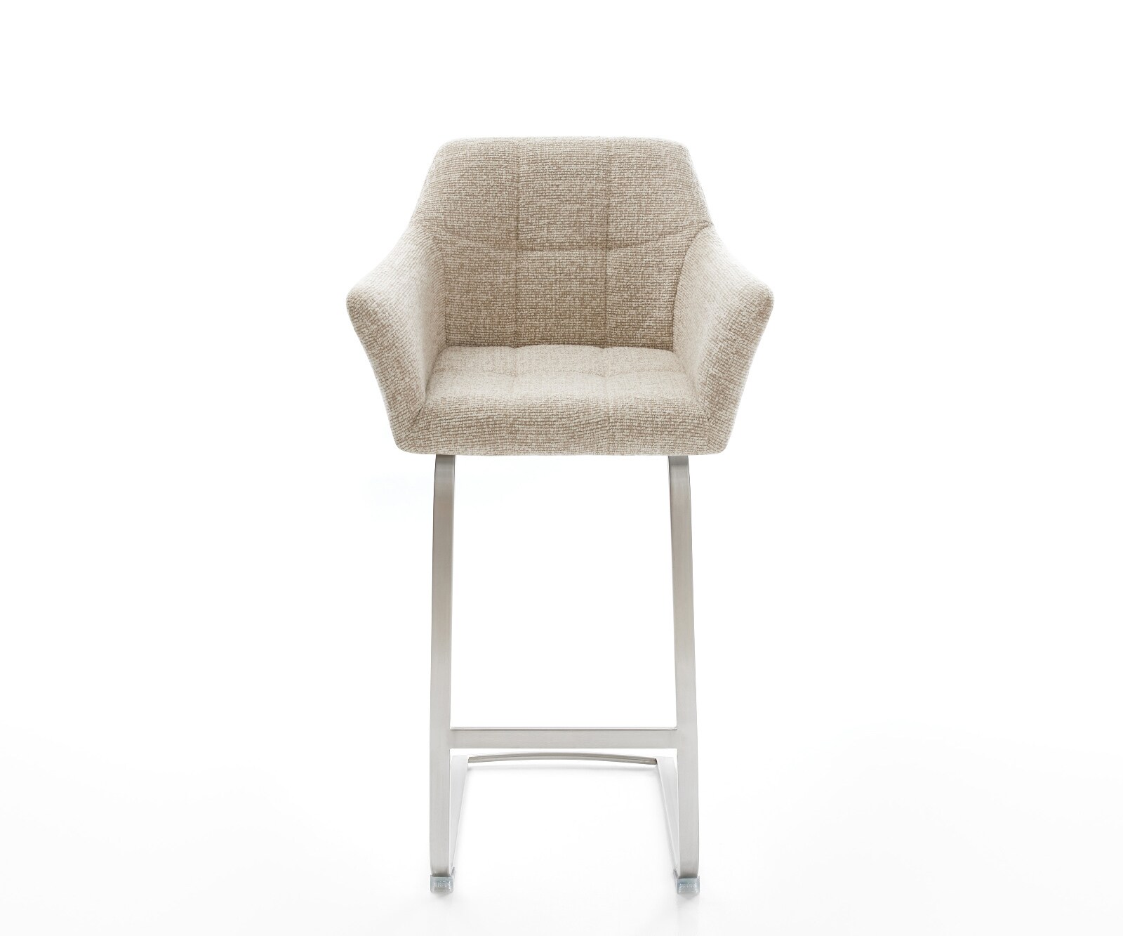 Barstuhl Yulo-Flex Webstoff Soft Beige Freischwinger Flach Edelstahl Silberfarben 2