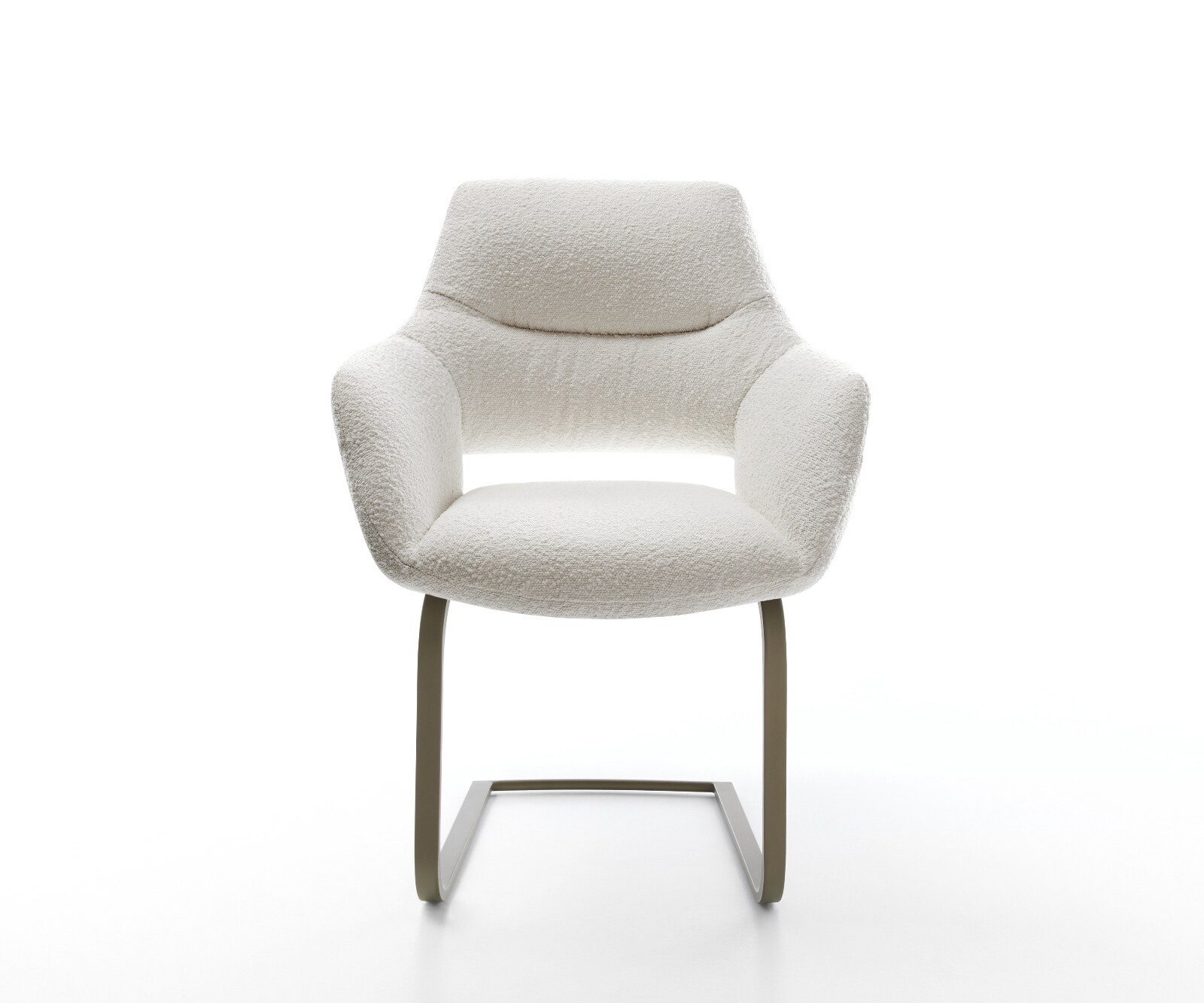 Freischwinger Yago-Flex mit Armlehnen Bouclé Creme-Weiß Freischwinger flach Effektfinish Titan Taschenfederkern 1
