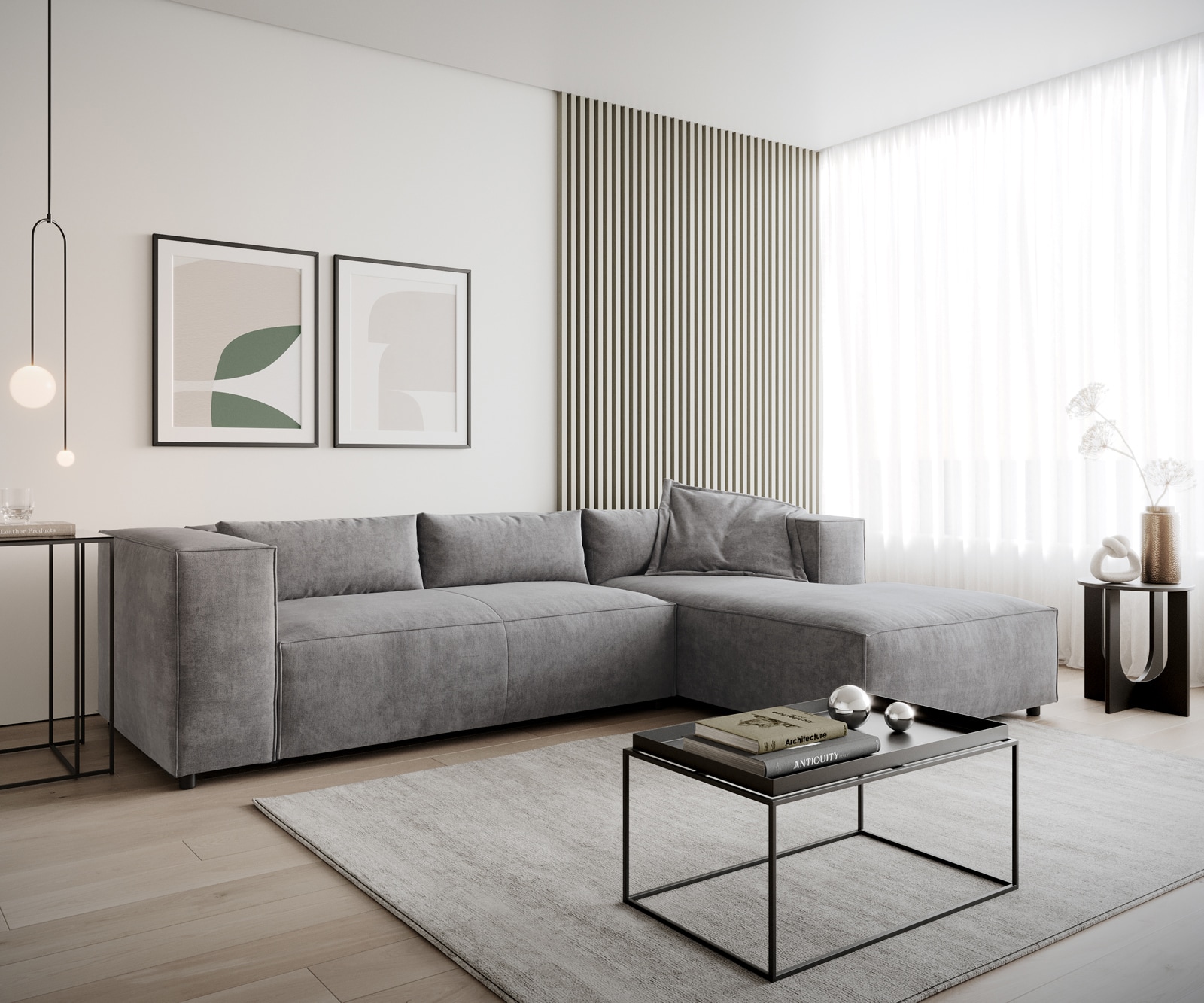 Eckcouch Brom 260x175 cm Mikrofaser Grau Recamiere rechts 1
