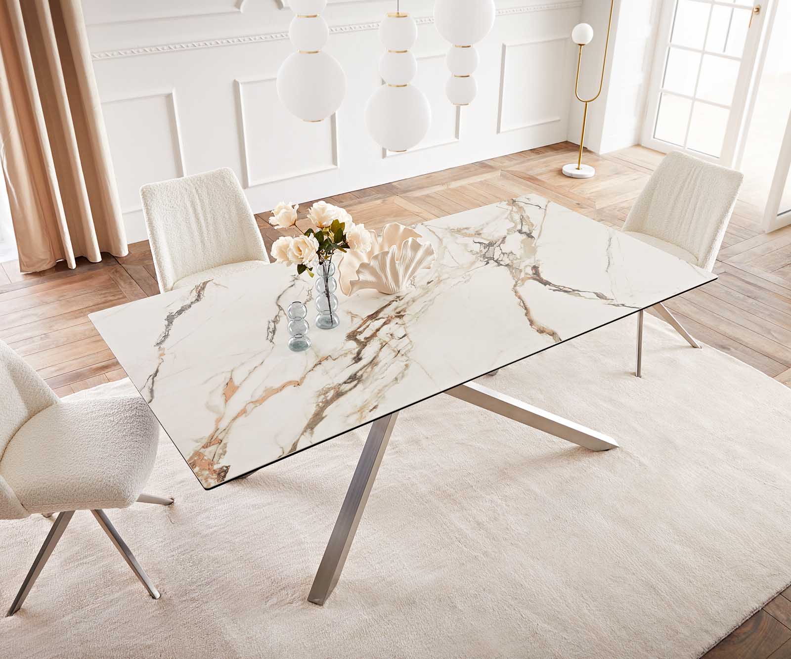 Esstisch Edge 200x100 Keramik Calacatta Luxe Weiß-Gold-Grau Kreuzgestell Rechteck Edelstahl 5 Esstisch Edge 200x100 Keramik Calacatta Luxe Weiß-Gold-Grau Kreuzgestell Rechteck Edelstahl 5