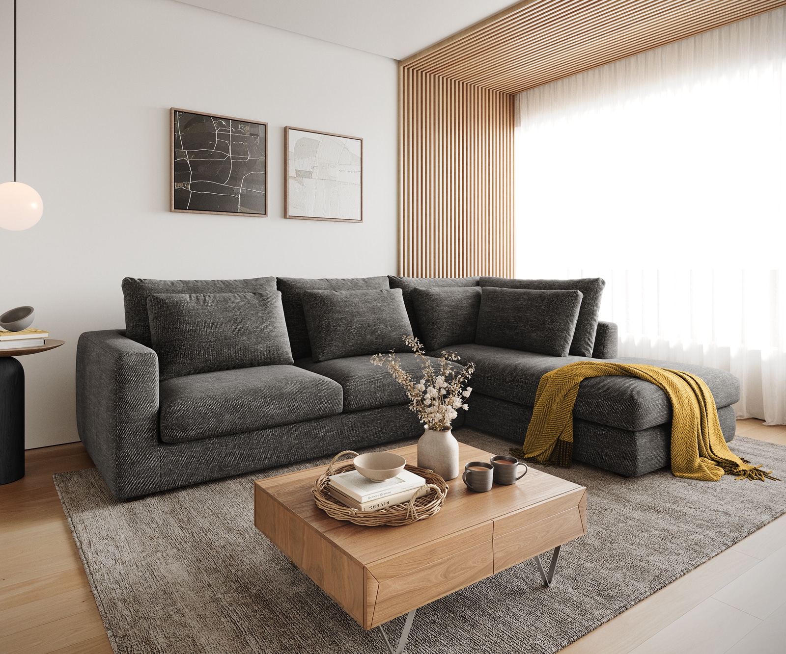 Delife Ecksofa Isla 330x225 Cm Chenille Anthrazit Ottomane Rechts