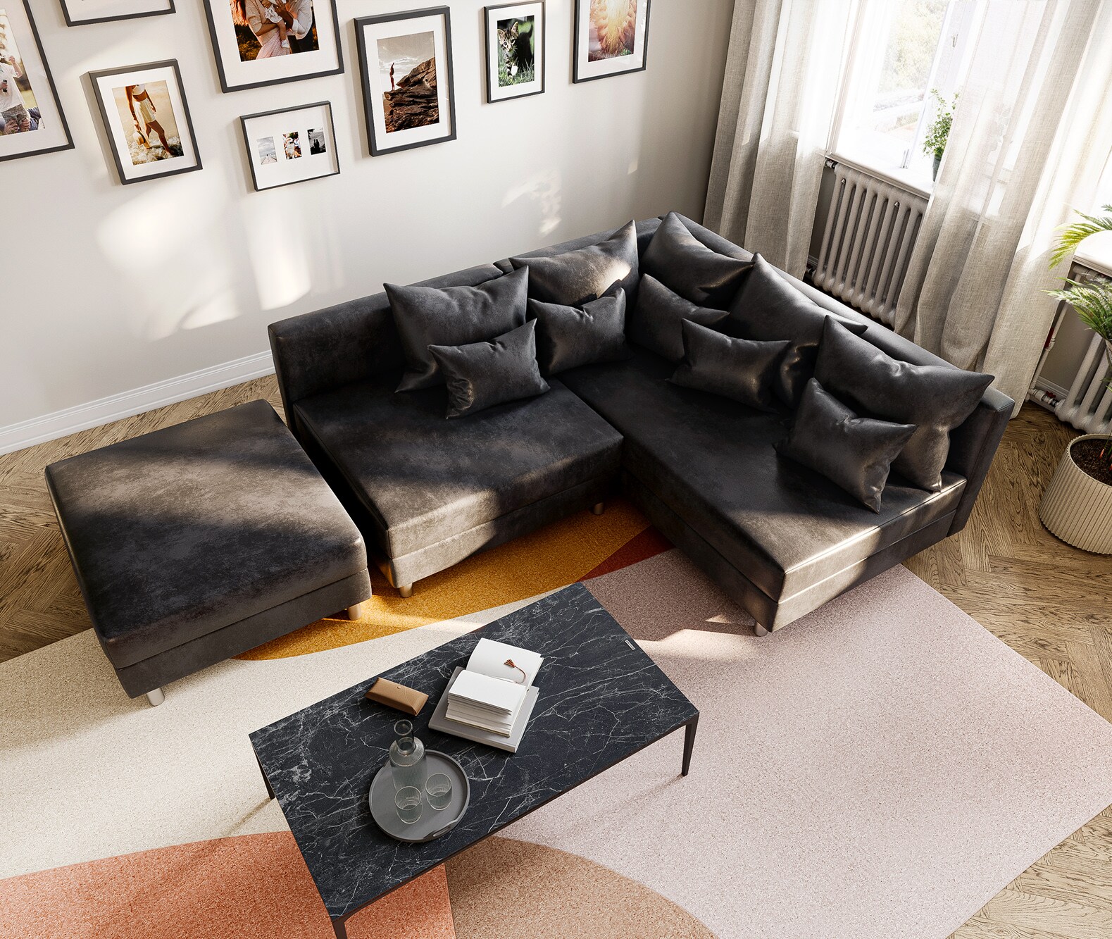 Ecksofa Clovis Anthrazit Antik Optik Modular Hocker Ottomane Rechts 3