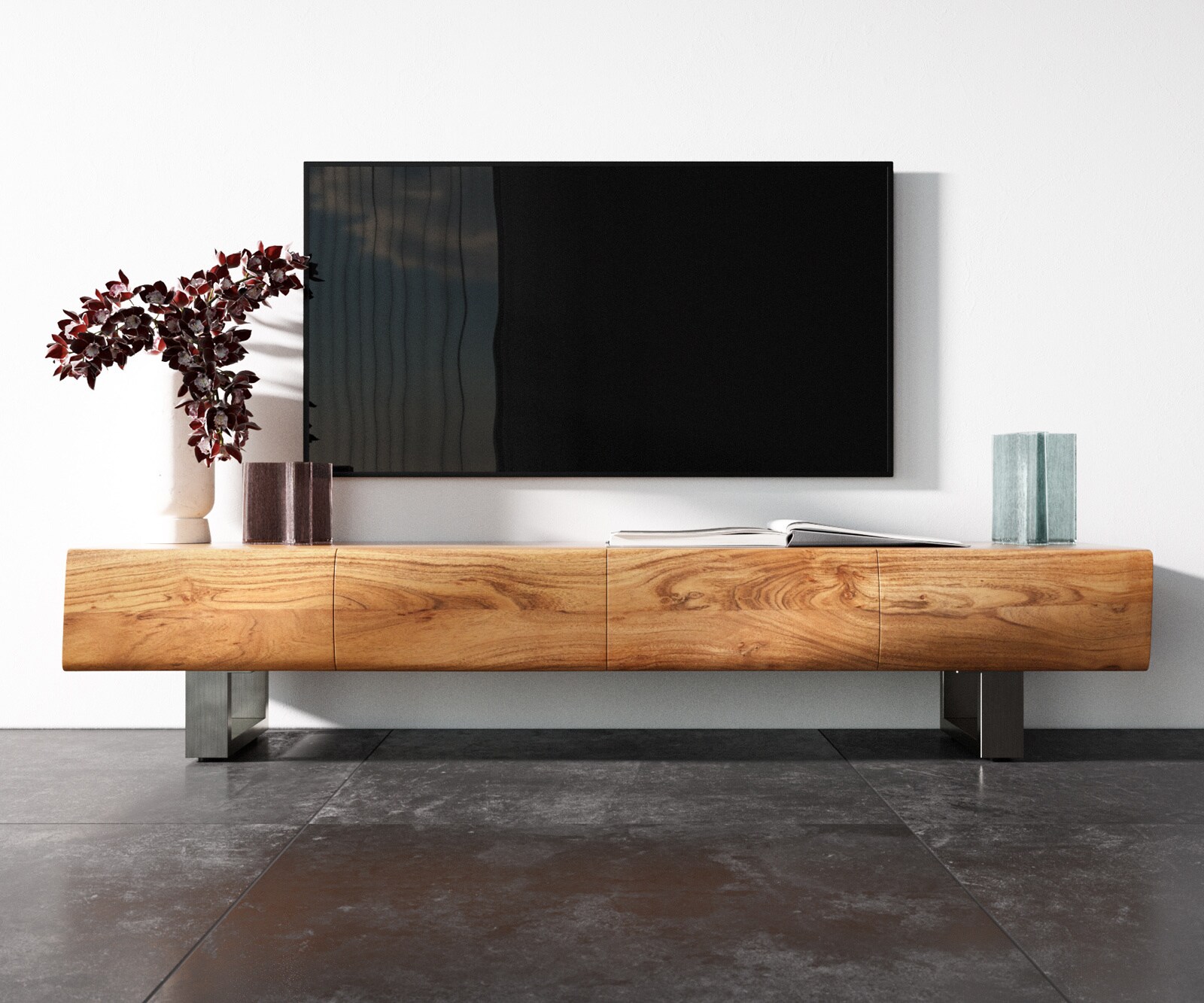 Lowboard New Live-Edge 175 cm Akazie Natur 4 Türen Kufe Edelstahl gebürstet 3