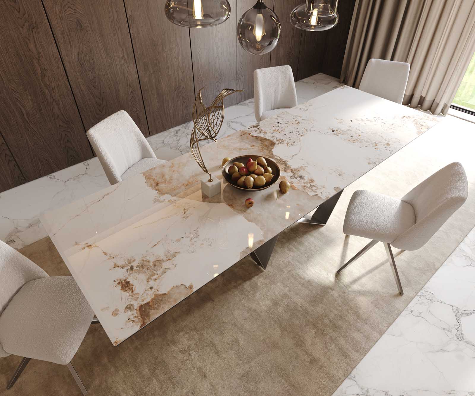Esstisch Edge 300x100 Keramik Minas Melange Weiß-Beige Spider Flachstahl Edelstahl 6