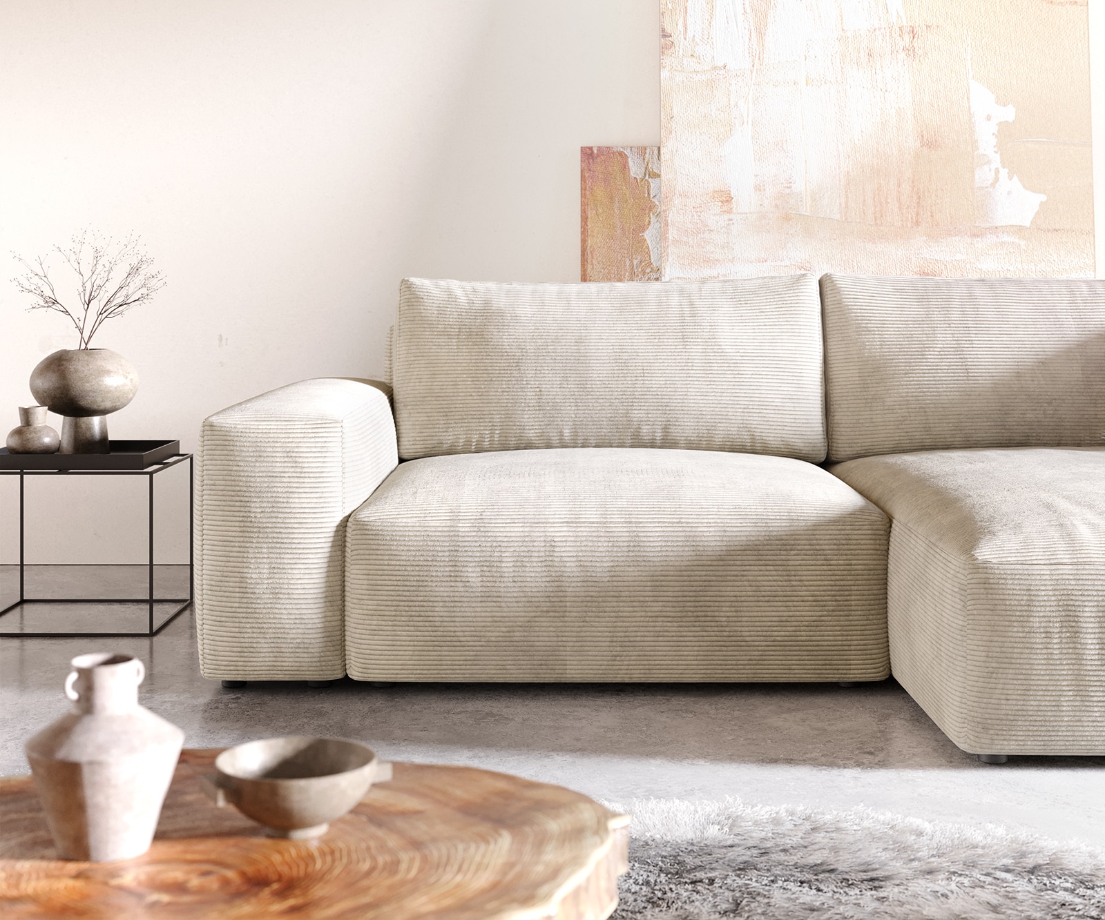 Ecksofa Lanzo XL 270x180 cm Cord Beige Recamiere variabel 4 Ecksofa Lanzo XL 270x180 cm Cord Beige Recamiere variabel 4