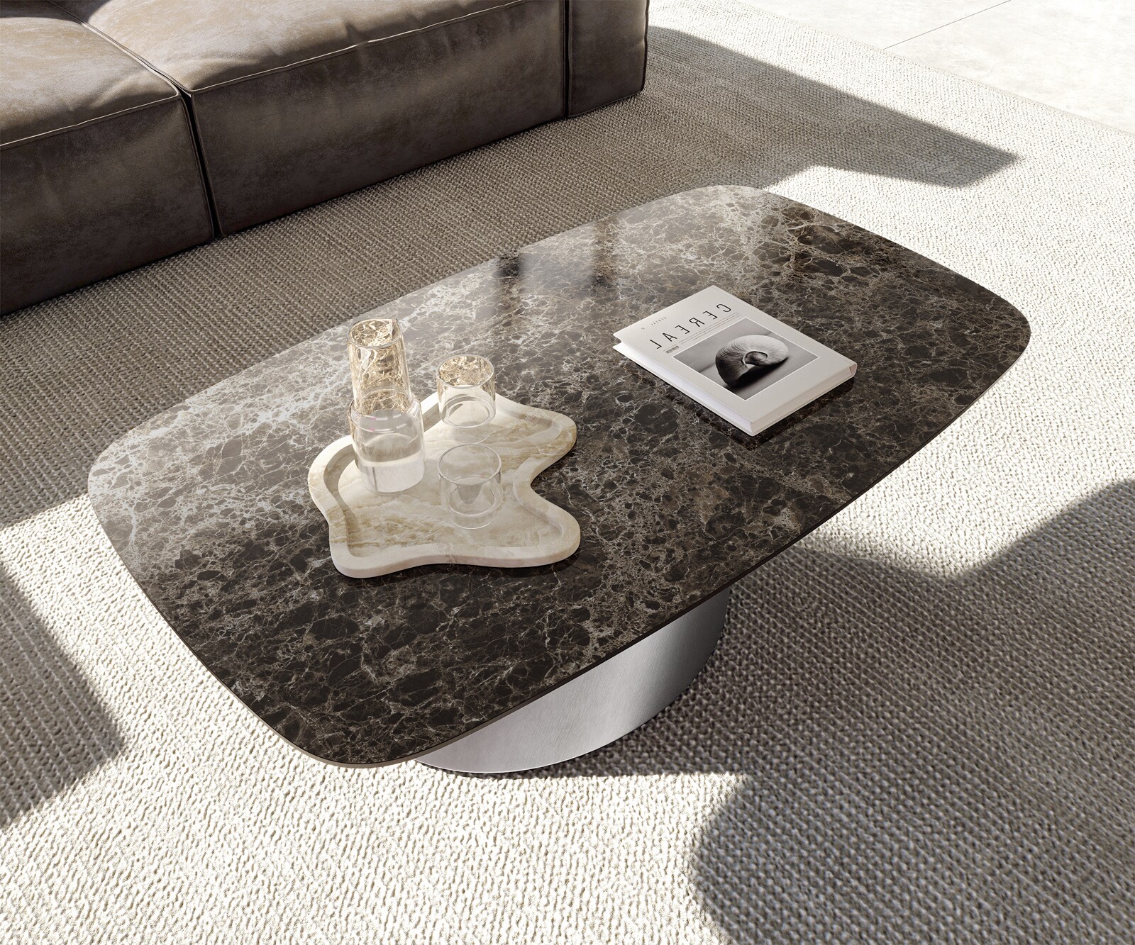 Couchtisch Edge Boot 120x70 cm Keramik Laminam® Emperador Extra Lucidato Dunkelbraun Conis Edelstahl gebürstet 3