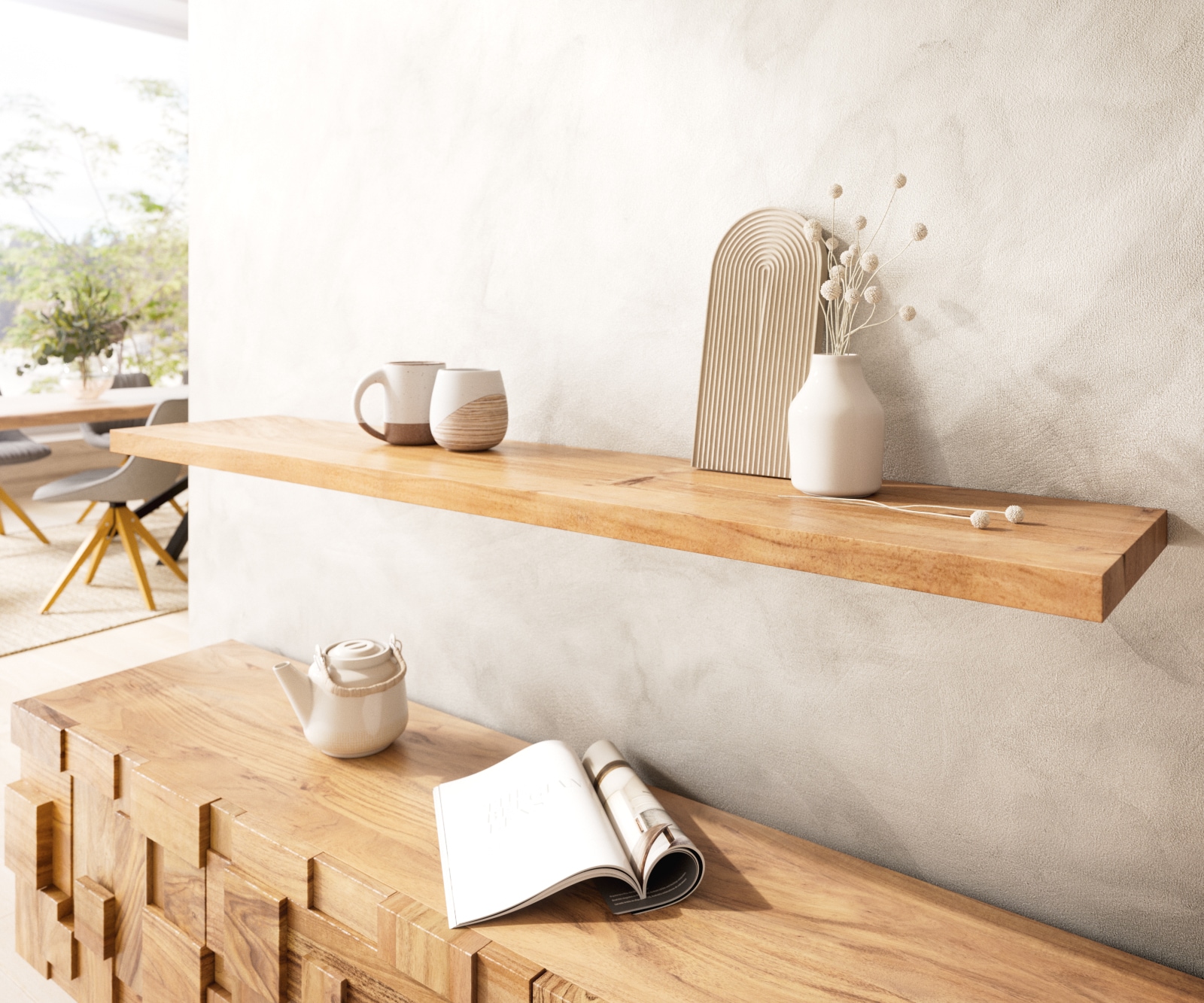 Wandregal Edge 145 cm Akazie Natur gerade Kante Massiv Wandregal Edge 145 cm Akazie Natur gerade Kante Massiv