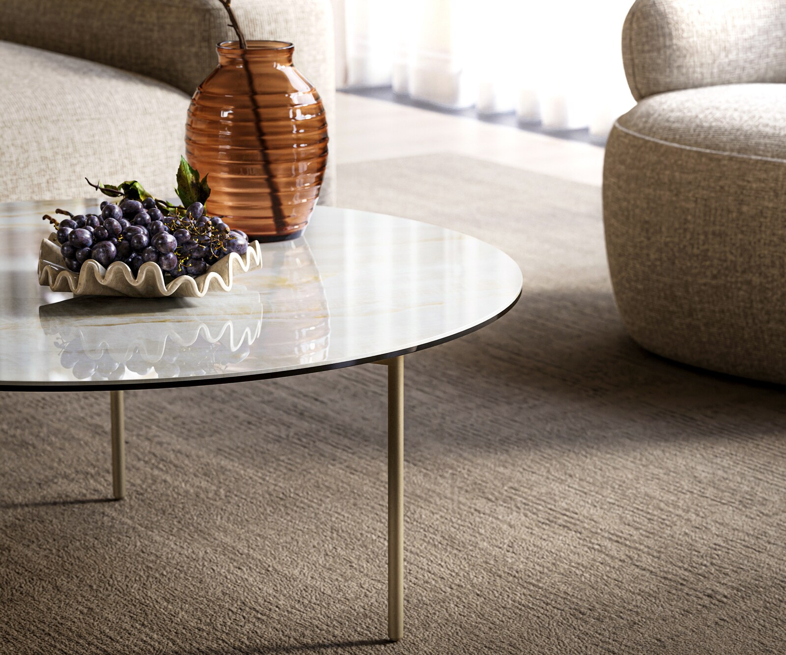 Couchtisch Edge Rund 90x90 cm Keramik Onyx Pearl Trive Metall Effektfinish Titan 5