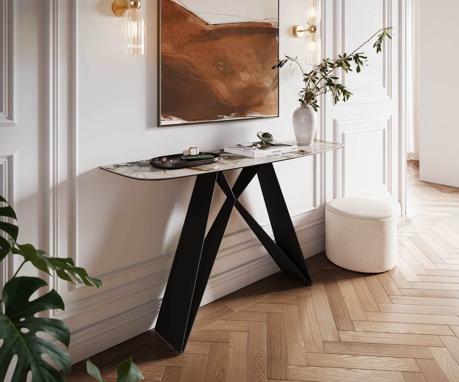 Konsolentisch Edge Boot 140x40 cm Keramik Patagonia Poliert Velio Metall Schwarz